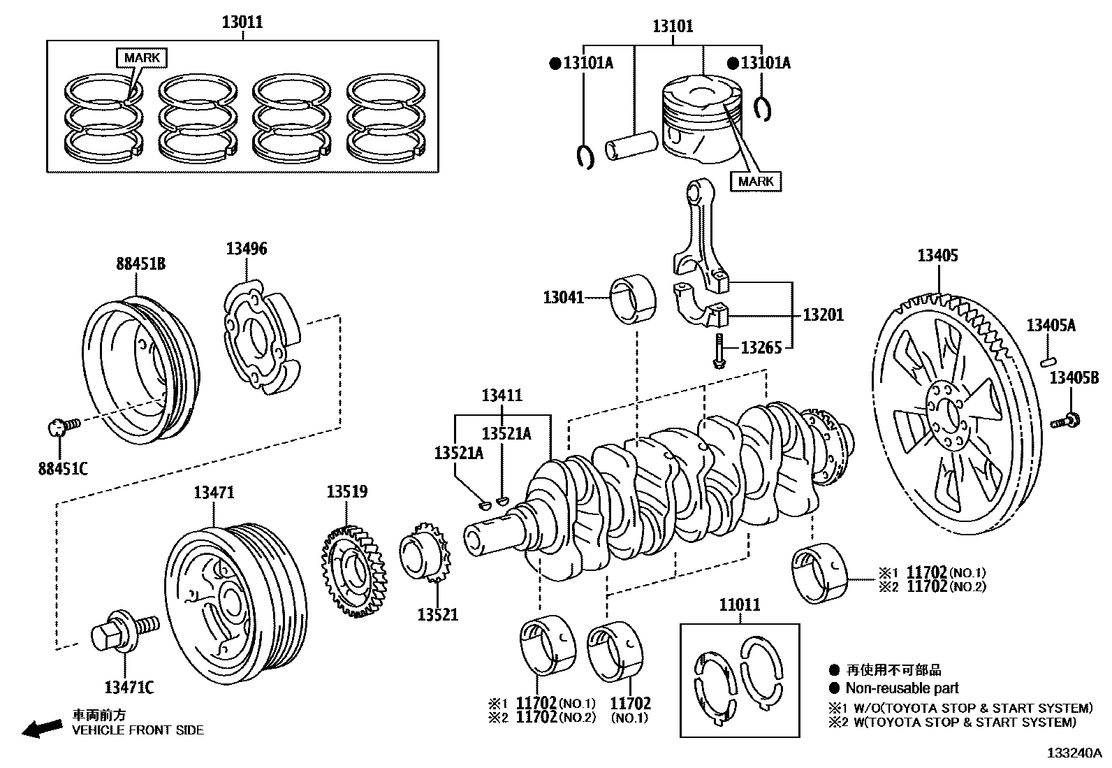 Toyota HILUX Crankshaft & Piston EPC diagram — 133240A