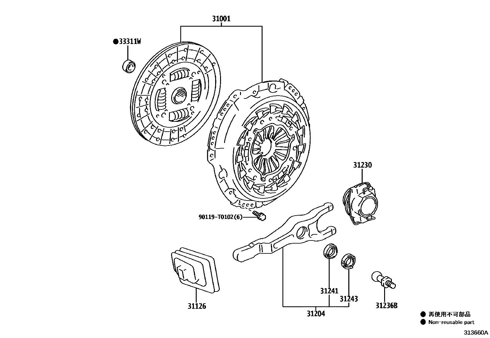 Toyota HILUX 离合器和分离叉 EPC diagram — 313660A