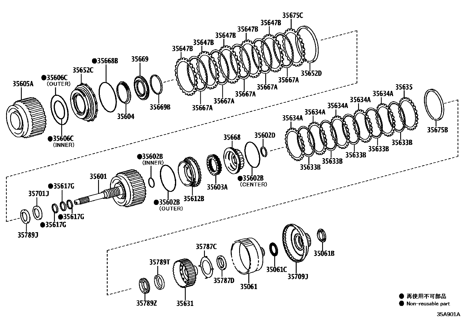 Toyota HILUX 制动带和多片式离合器(ATM) EPC diagram — 35A901A