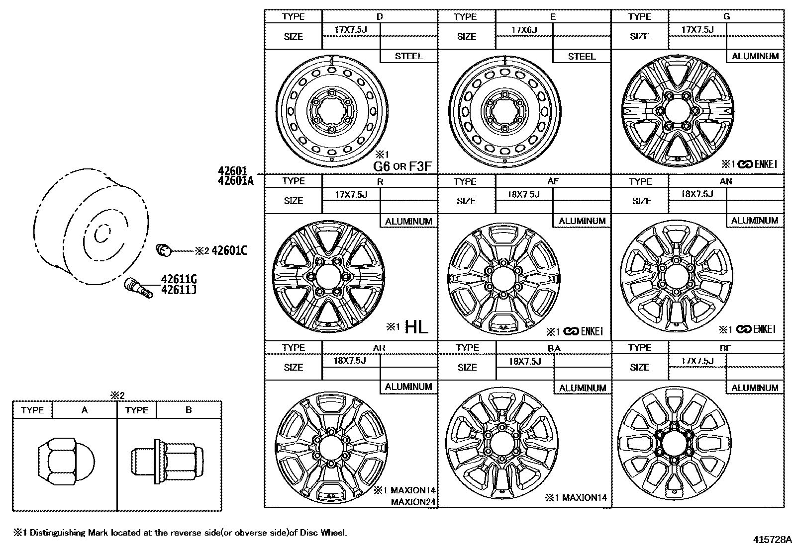 Toyota HILUX 车轮和车轮盖 EPC diagram — 415728A
