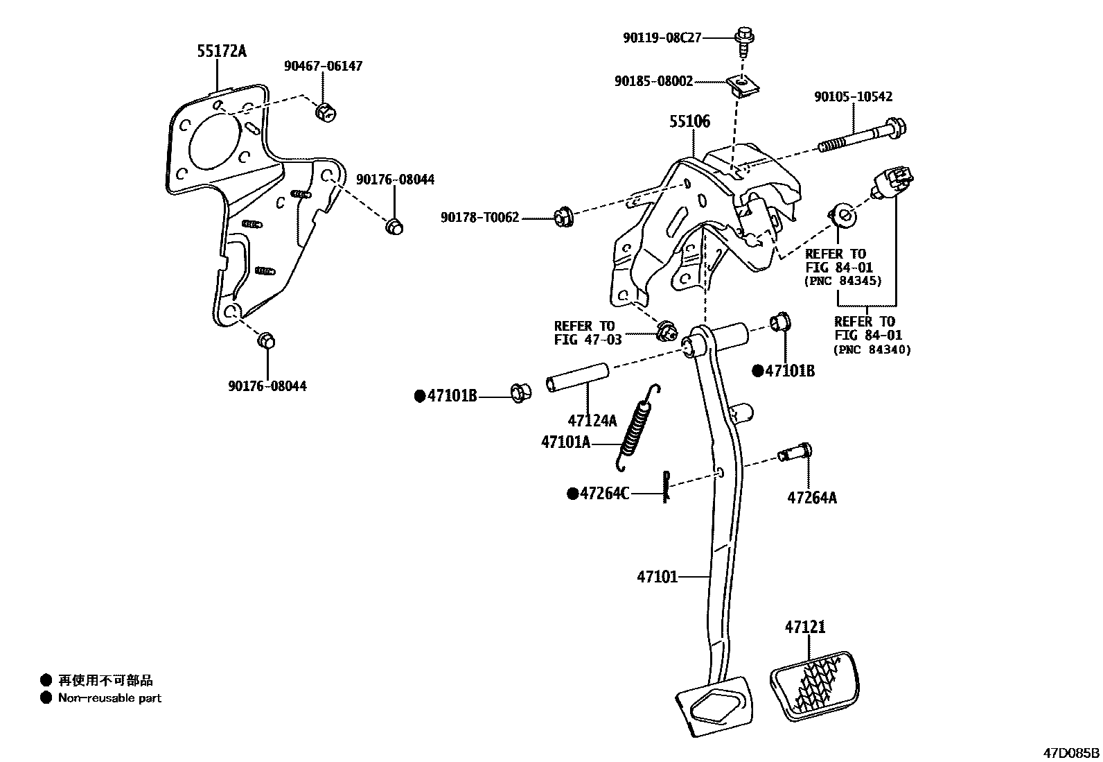 Toyota HILUX Brake Pedal & Bracket EPC diagram — 47D085B