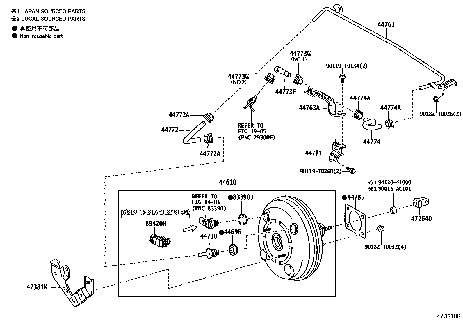 Toyota HILUX 制动助力器和真空管 EPC diagram — 47D210B