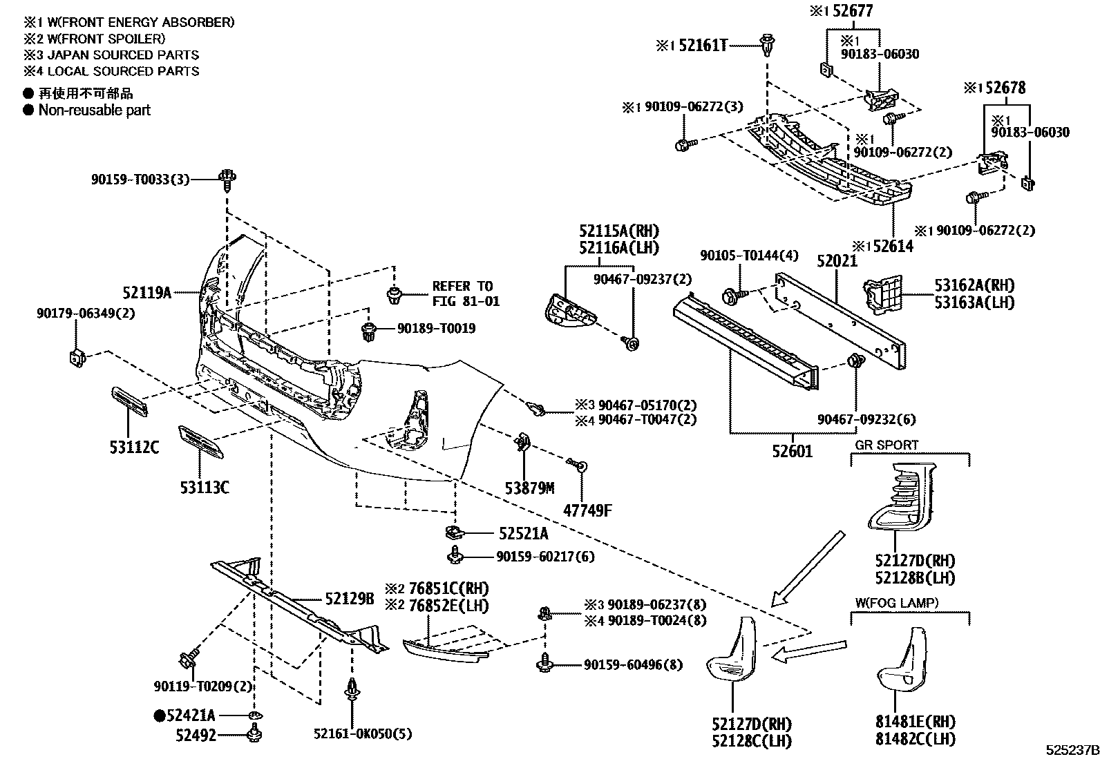 Toyota HILUX 前保险杠及附件 EPC diagram — 525237B