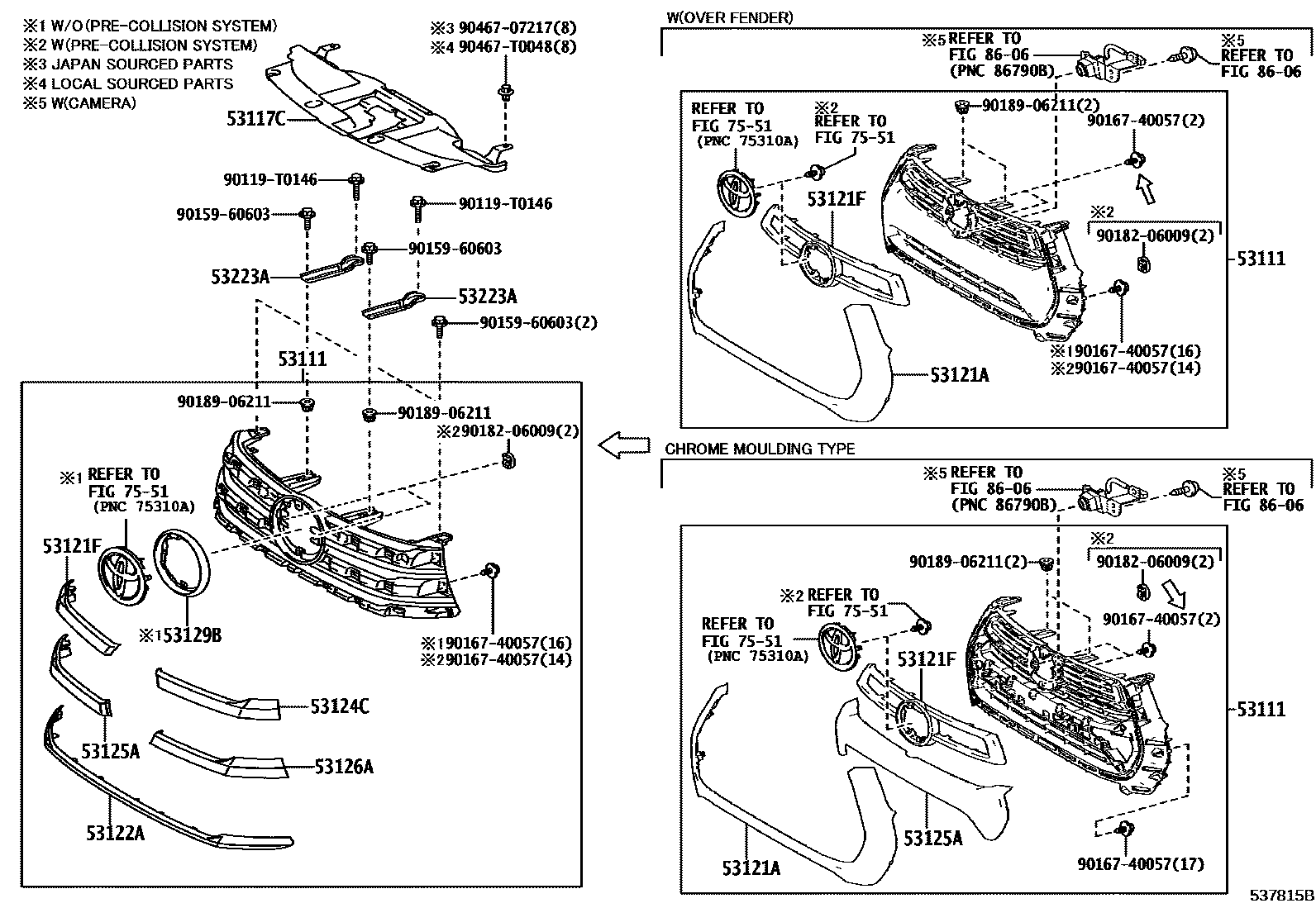 Toyota HILUX radiator grille EPC diagram — 537815B