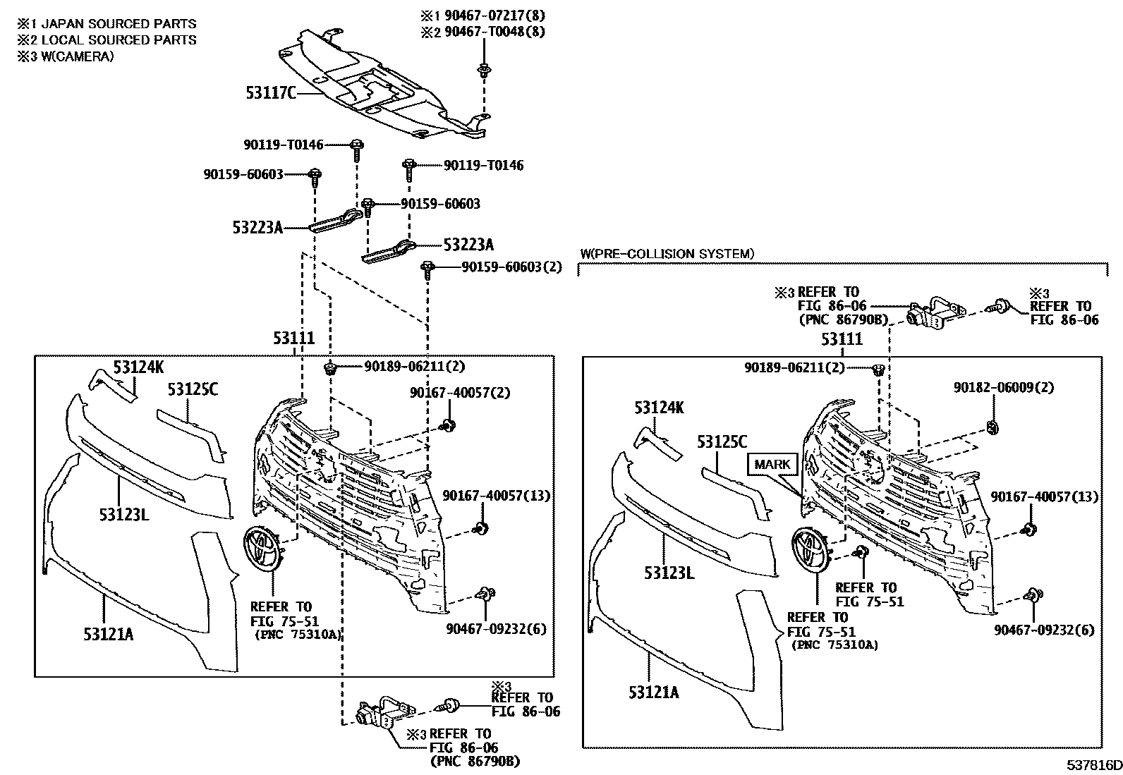Toyota HILUX radiator grille EPC diagram — 537816D