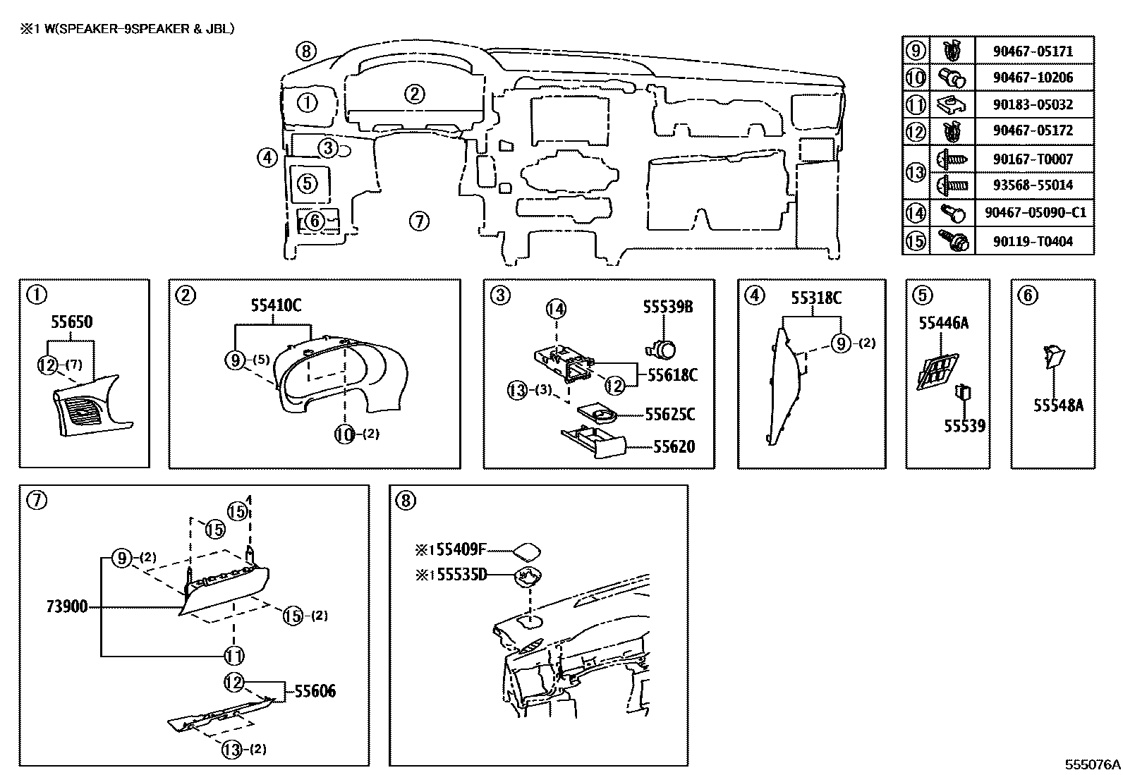 Toyota HILUX 仪表板和手套箱 EPC diagram — 555076A