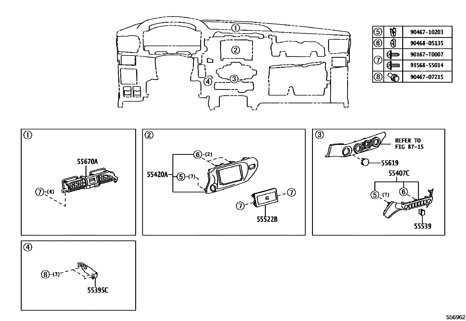 Toyota HILUX 仪表板和手套箱 EPC diagram — 556962