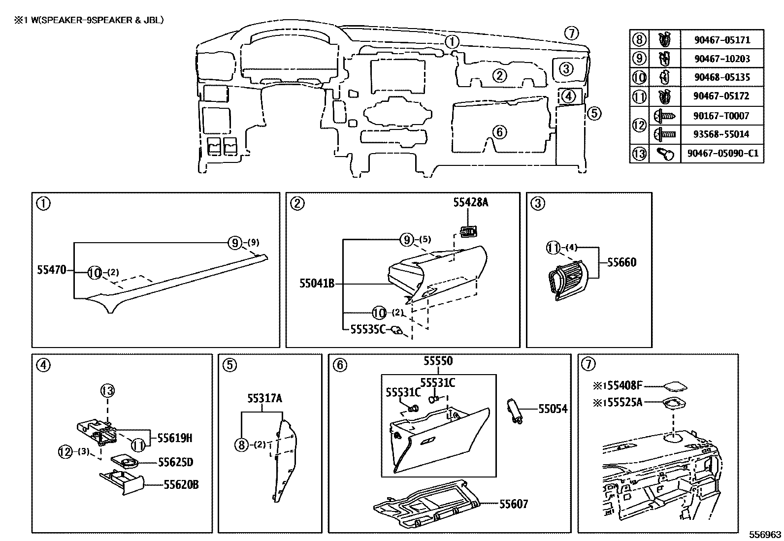 Toyota HILUX 仪表板和手套箱 EPC diagram — 556963