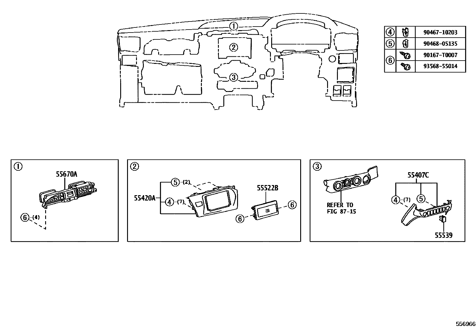 Toyota HILUX 仪表板和手套箱 EPC diagram — 556966