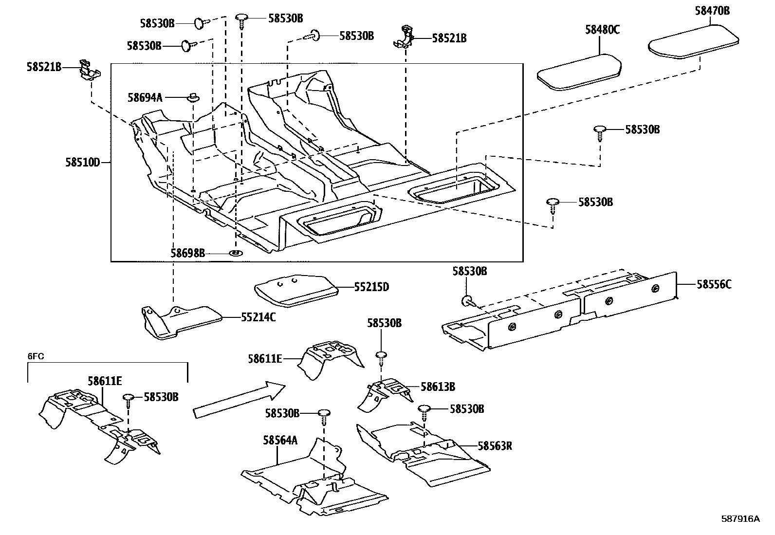 Toyota HILUX 地板垫和消声垫 EPC diagram — 587916A