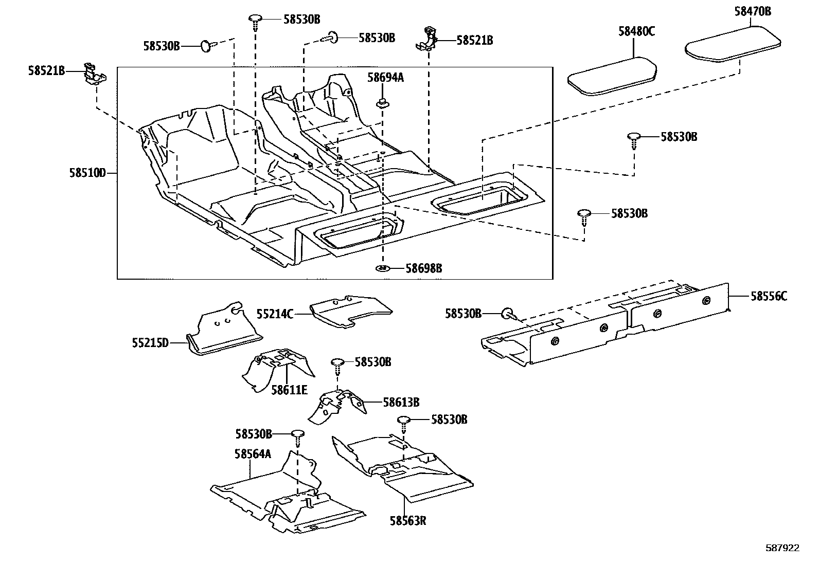 Toyota HILUX 地板垫和消声垫 EPC diagram — 587922