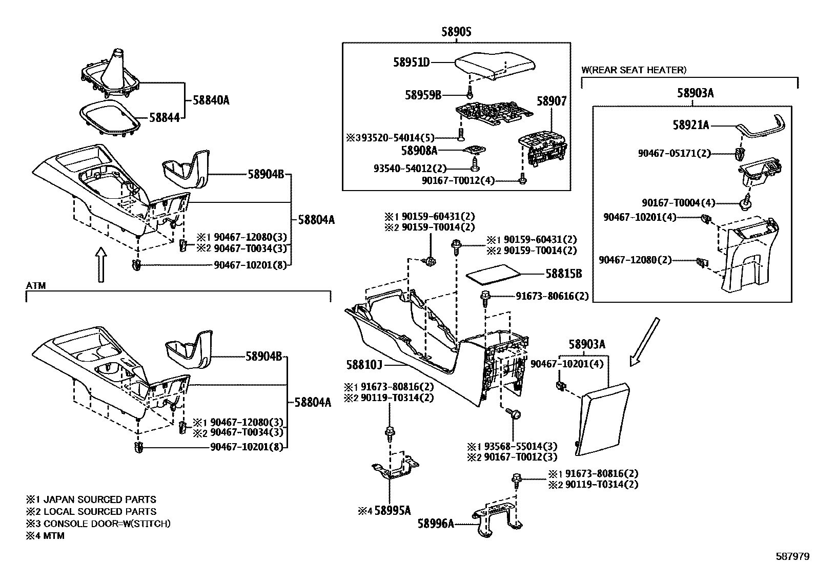 Toyota HILUX 中央扶手箱和支架 EPC diagram — 587979
