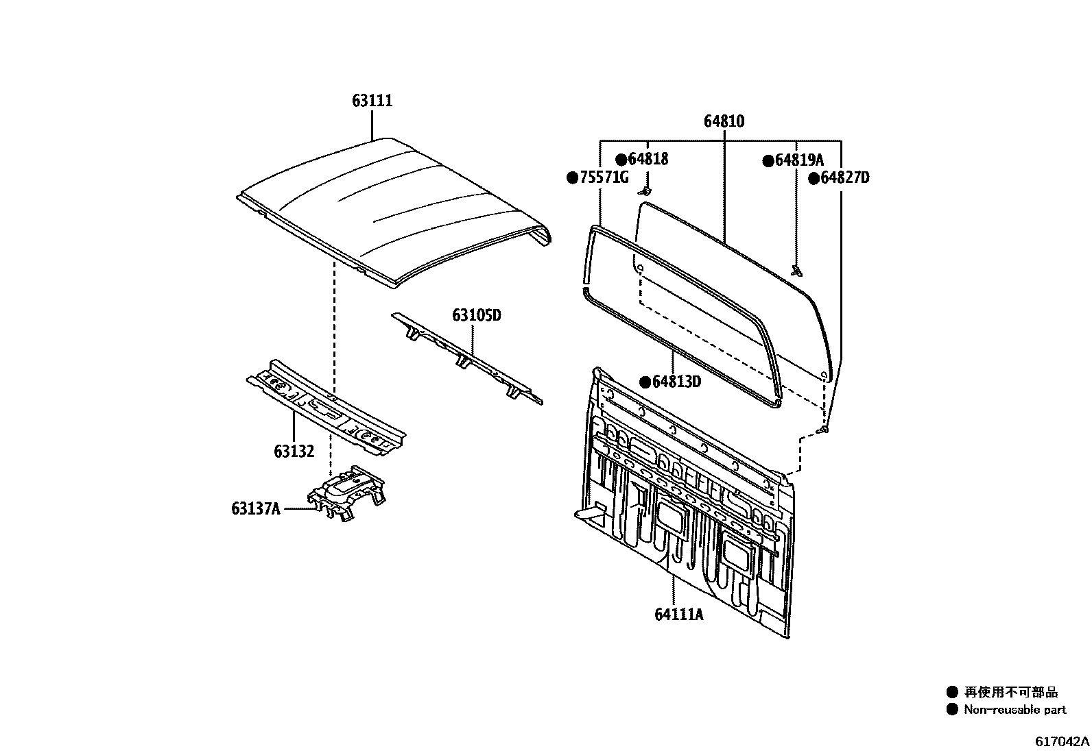 Toyota HILUX 天窗板和背板 EPC diagram — 617042A