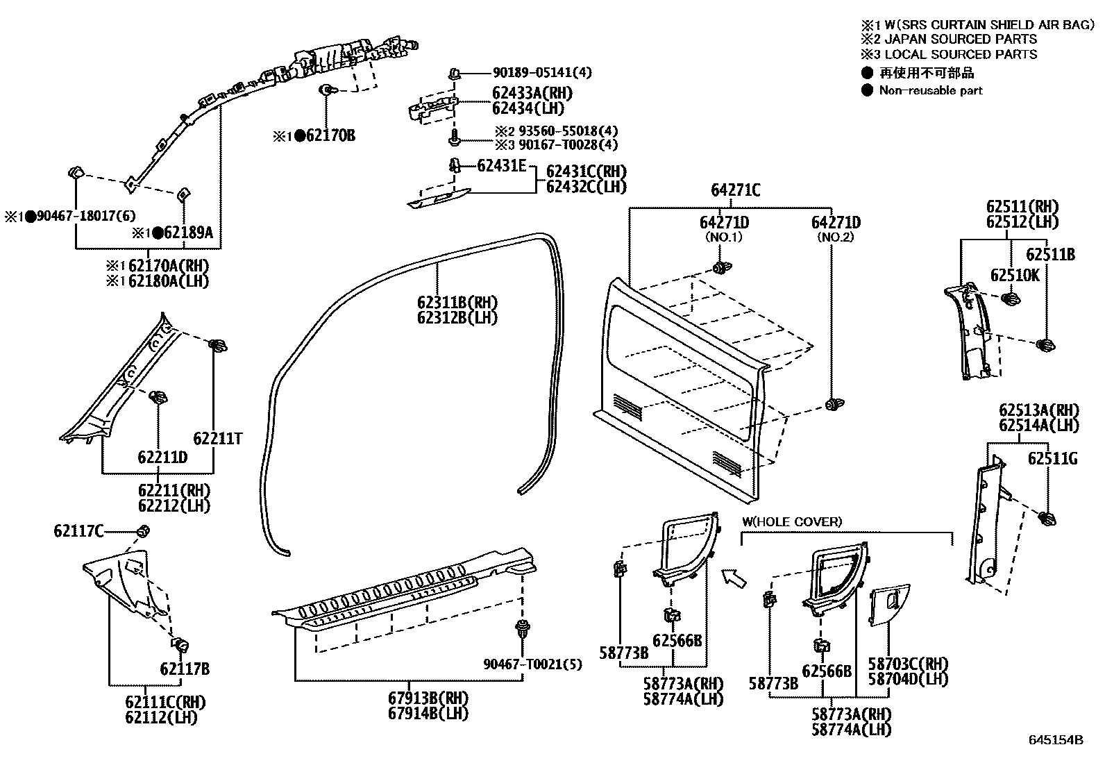 Toyota HILUX 车内装饰板 EPC diagram — 645154B