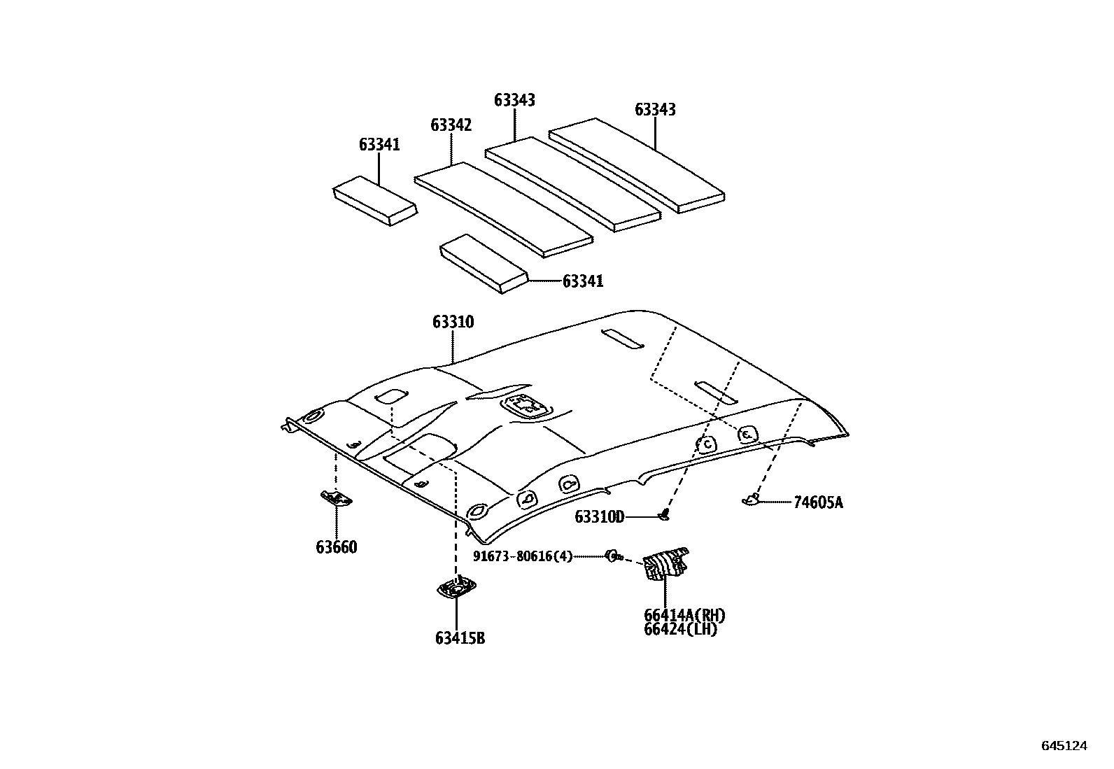 Toyota HILUX 车顶内衬和消声垫 EPC diagram — 645124
