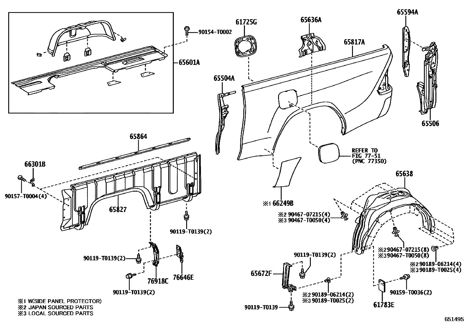 Toyota HILUX 后车身侧面板 EPC diagram — 651495