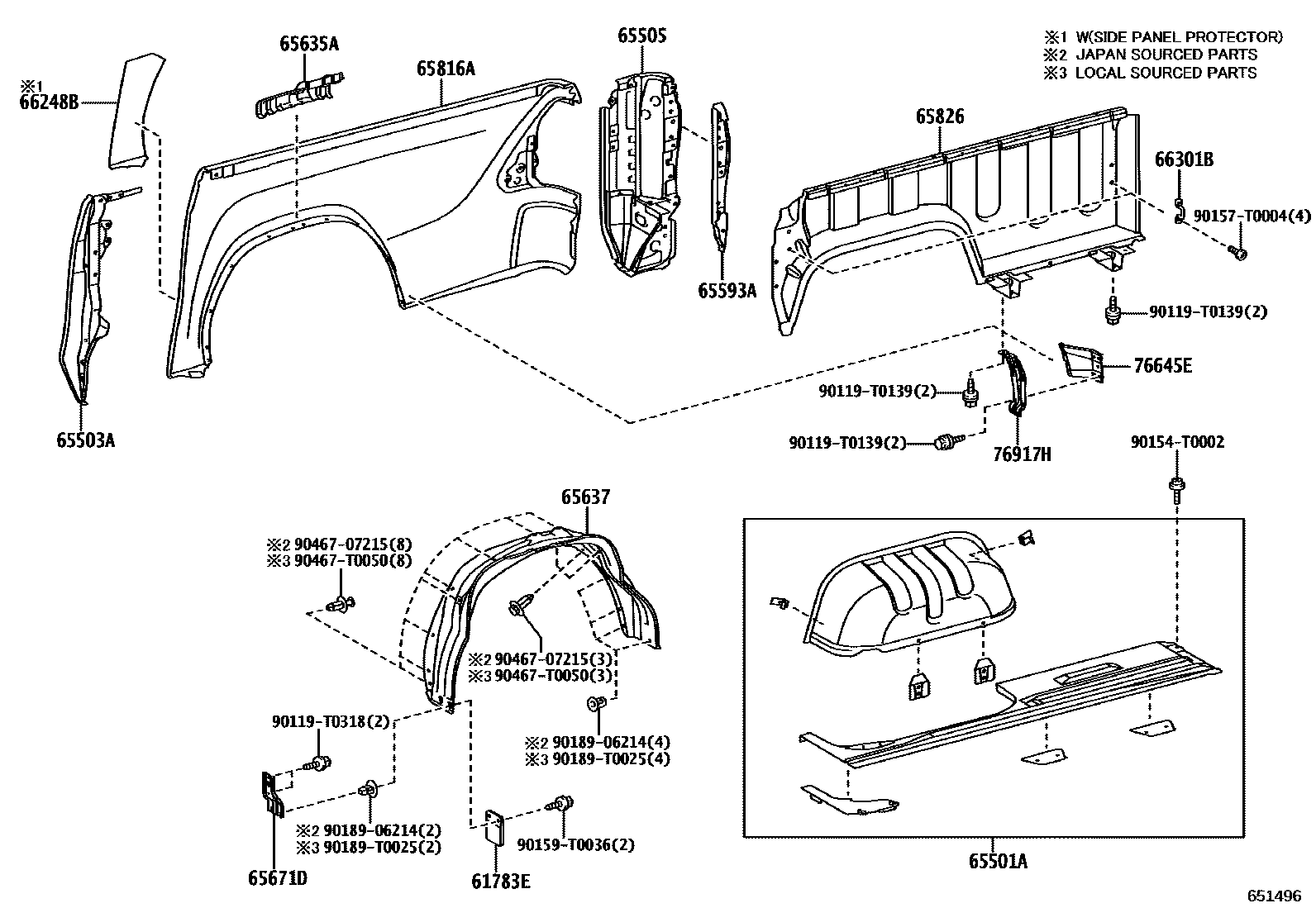 Toyota HILUX 后车身侧面板 EPC diagram — 651496