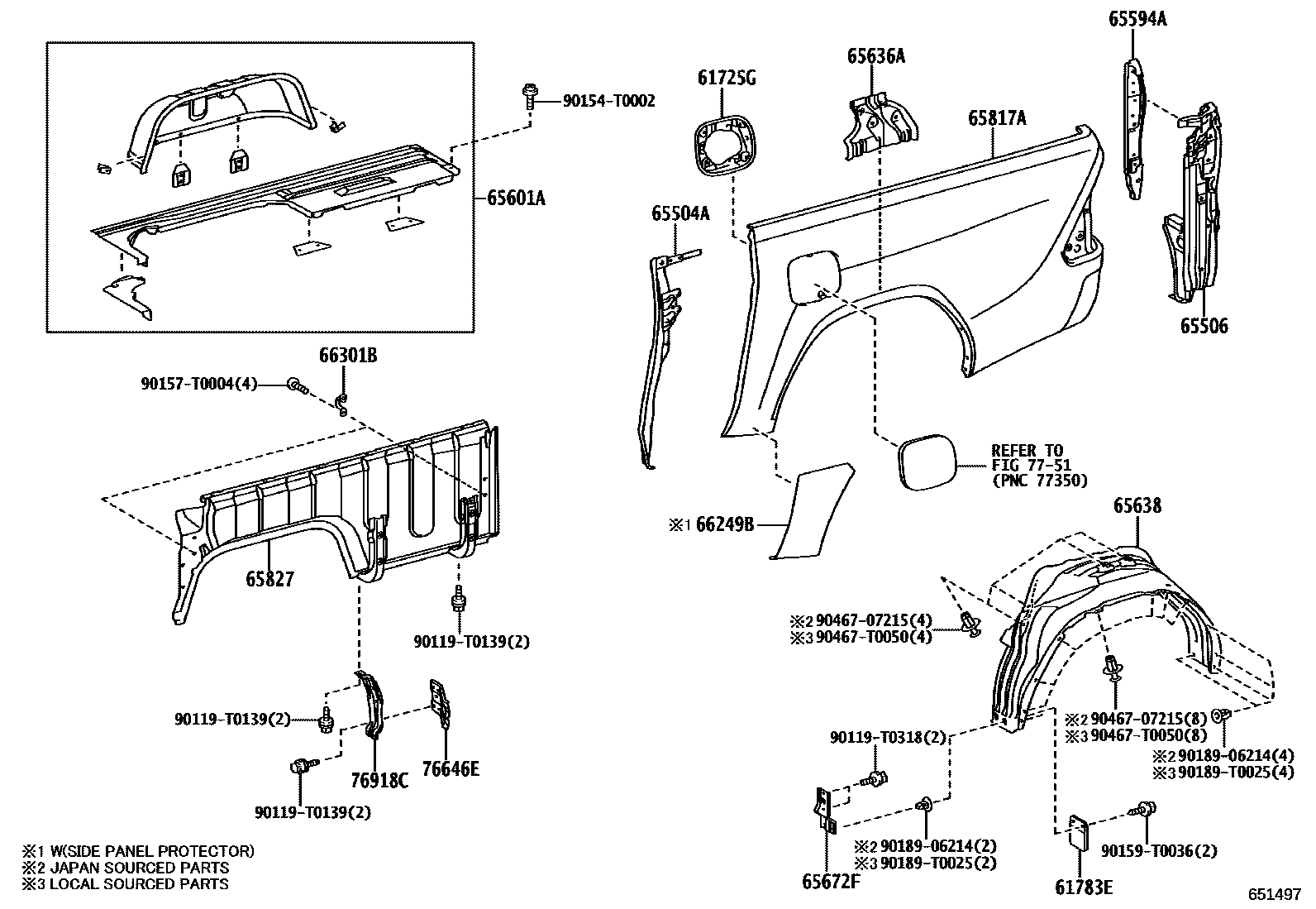 Toyota HILUX 后车身侧面板 EPC diagram — 651497