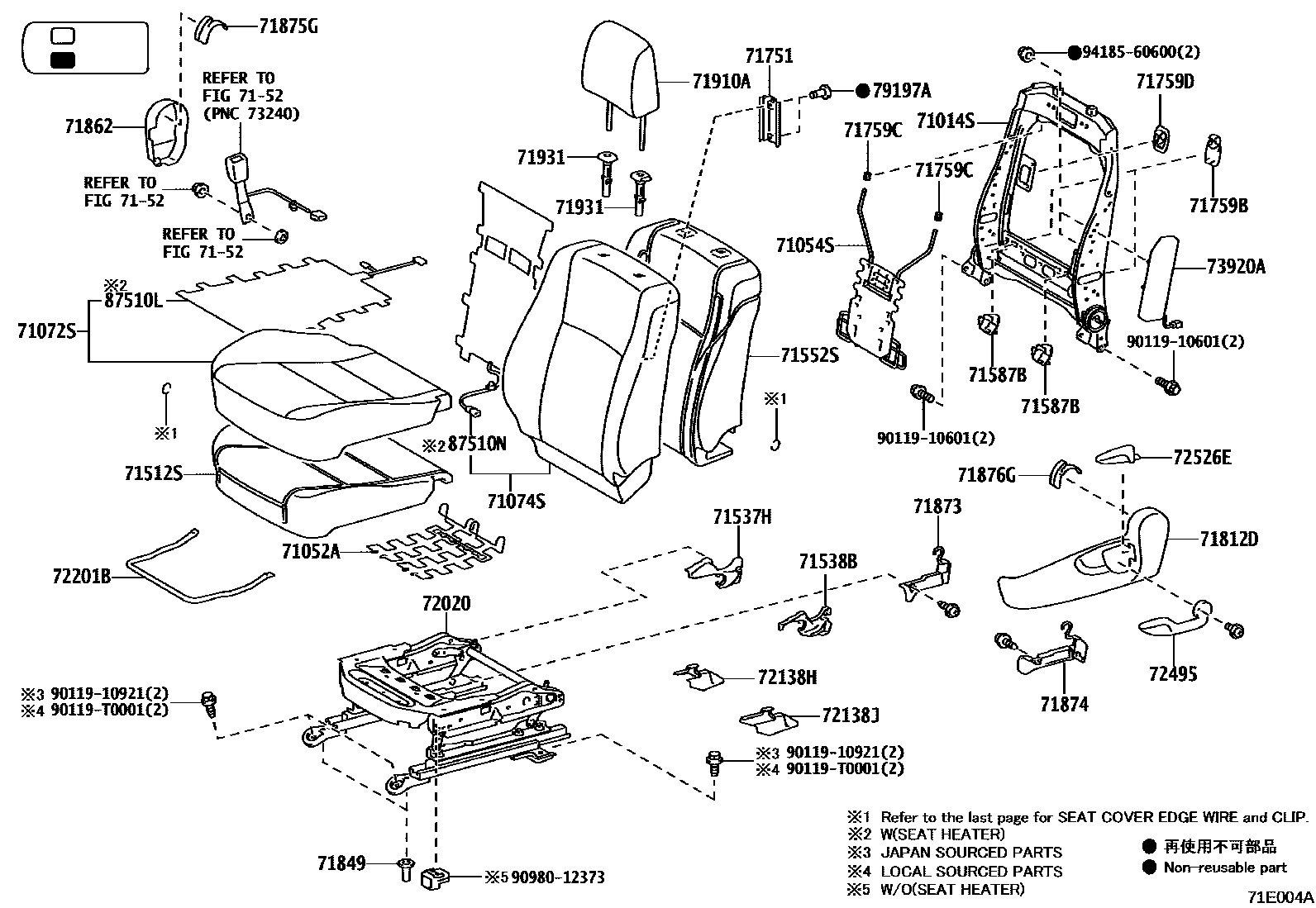 Toyota HILUX 座椅和座椅滑轨 EPC diagram — 71E004A