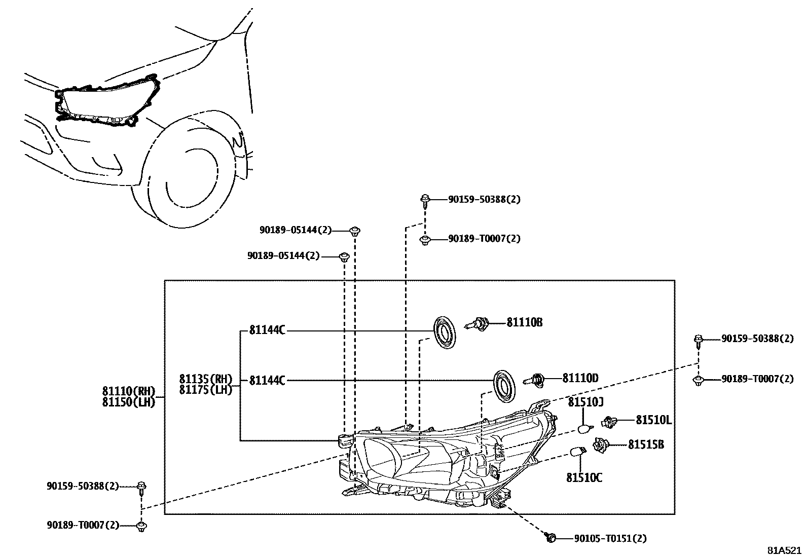 Toyota HILUX Headlamp EPC diagram — 81A521