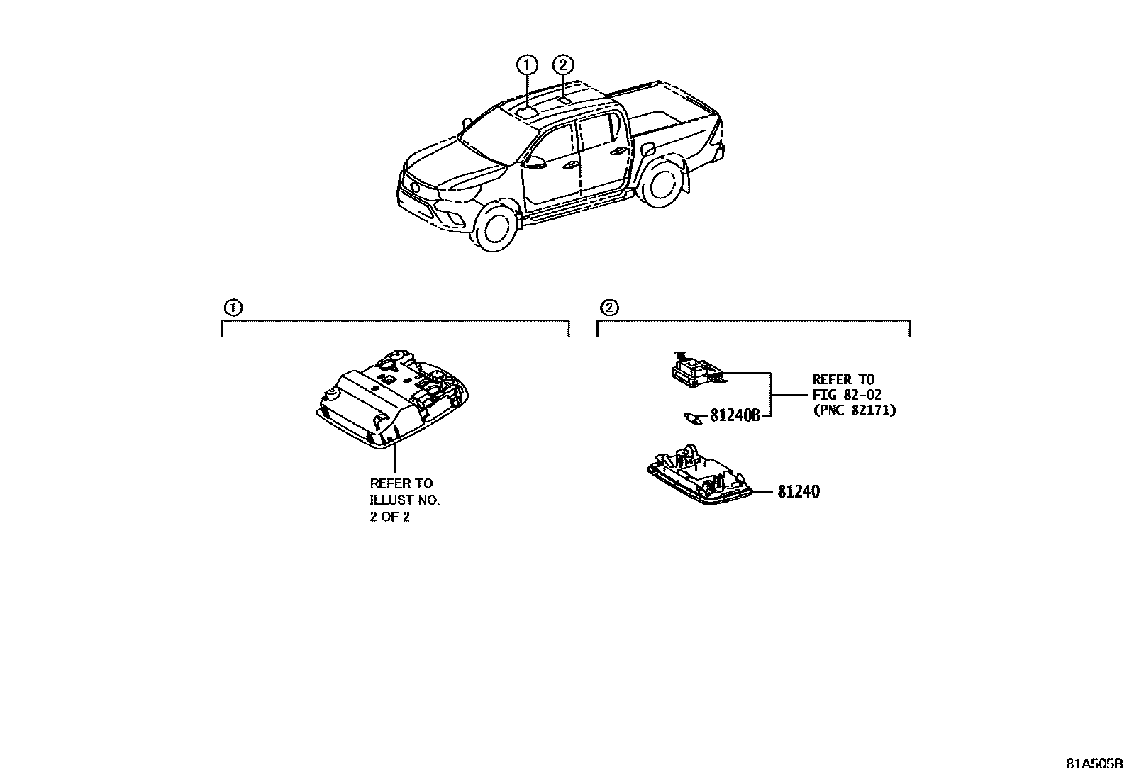 Toyota HILUX 车内灯 EPC diagram — 81A505B