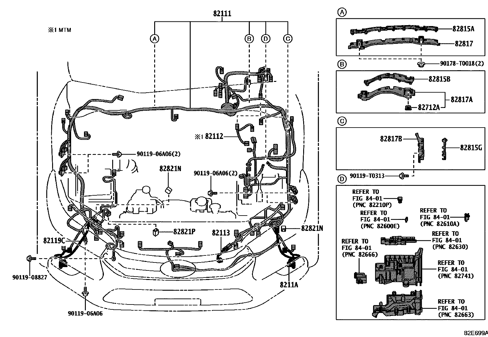 Toyota HILUX 线束和卡夹 EPC diagram — 82E699A