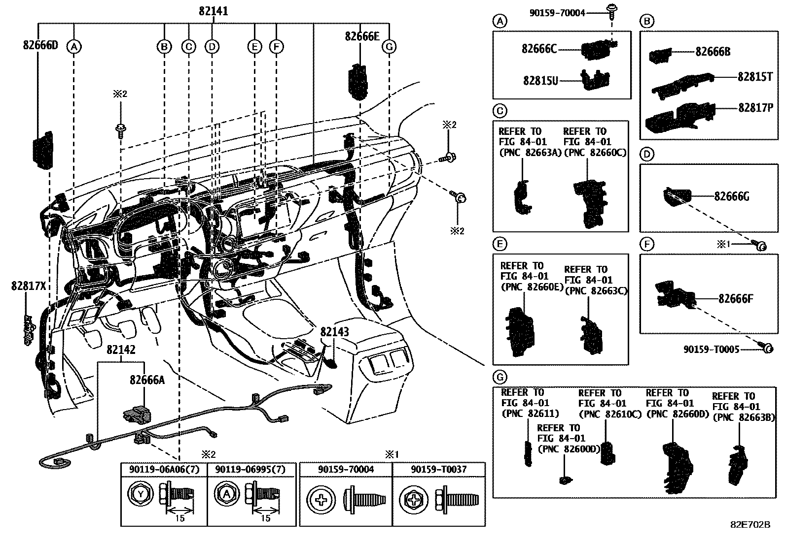 Toyota HILUX 线束和卡夹 EPC diagram — 82E702B