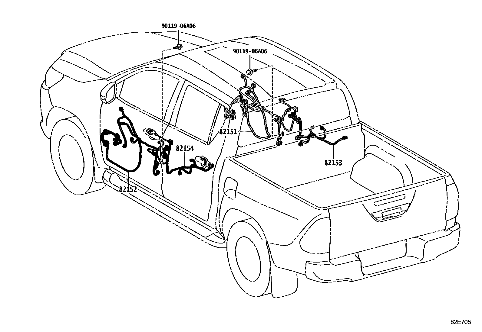 Toyota HILUX 线束和卡夹 EPC diagram — 82E705