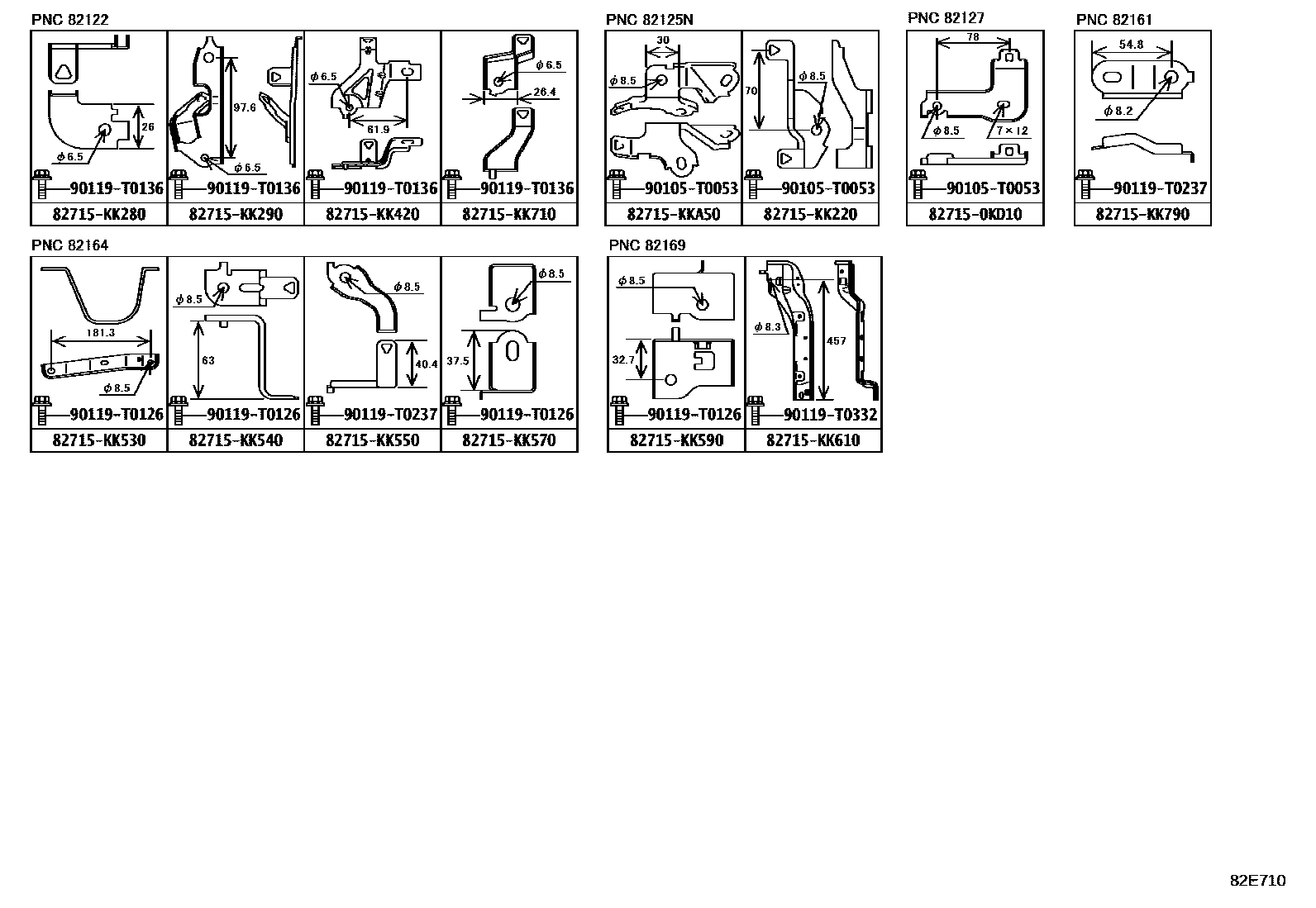 Toyota HILUX 线束和卡夹 EPC diagram — 82E710