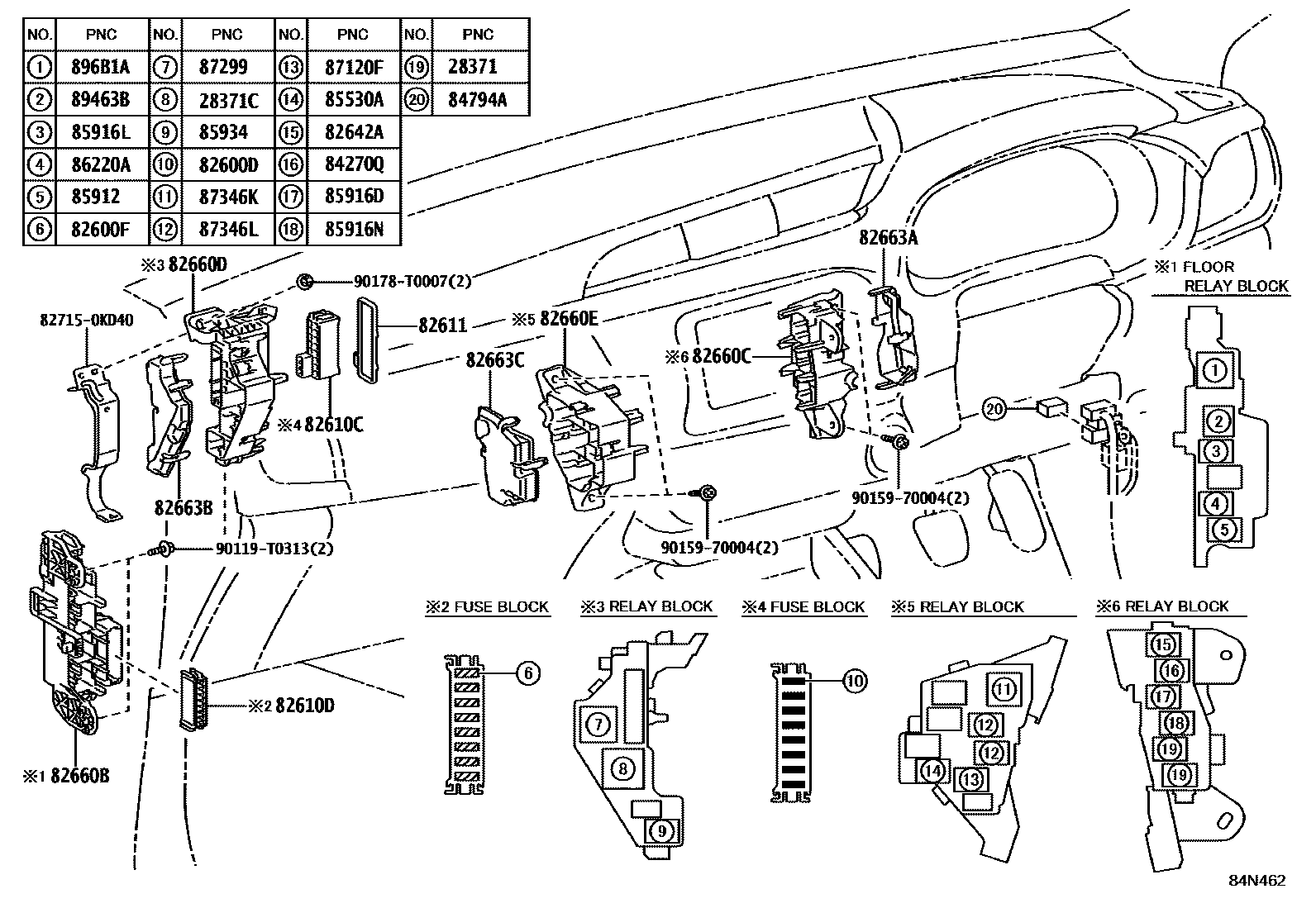 Toyota HILUX 开关和继电器和ECU EPC diagram — 84N462