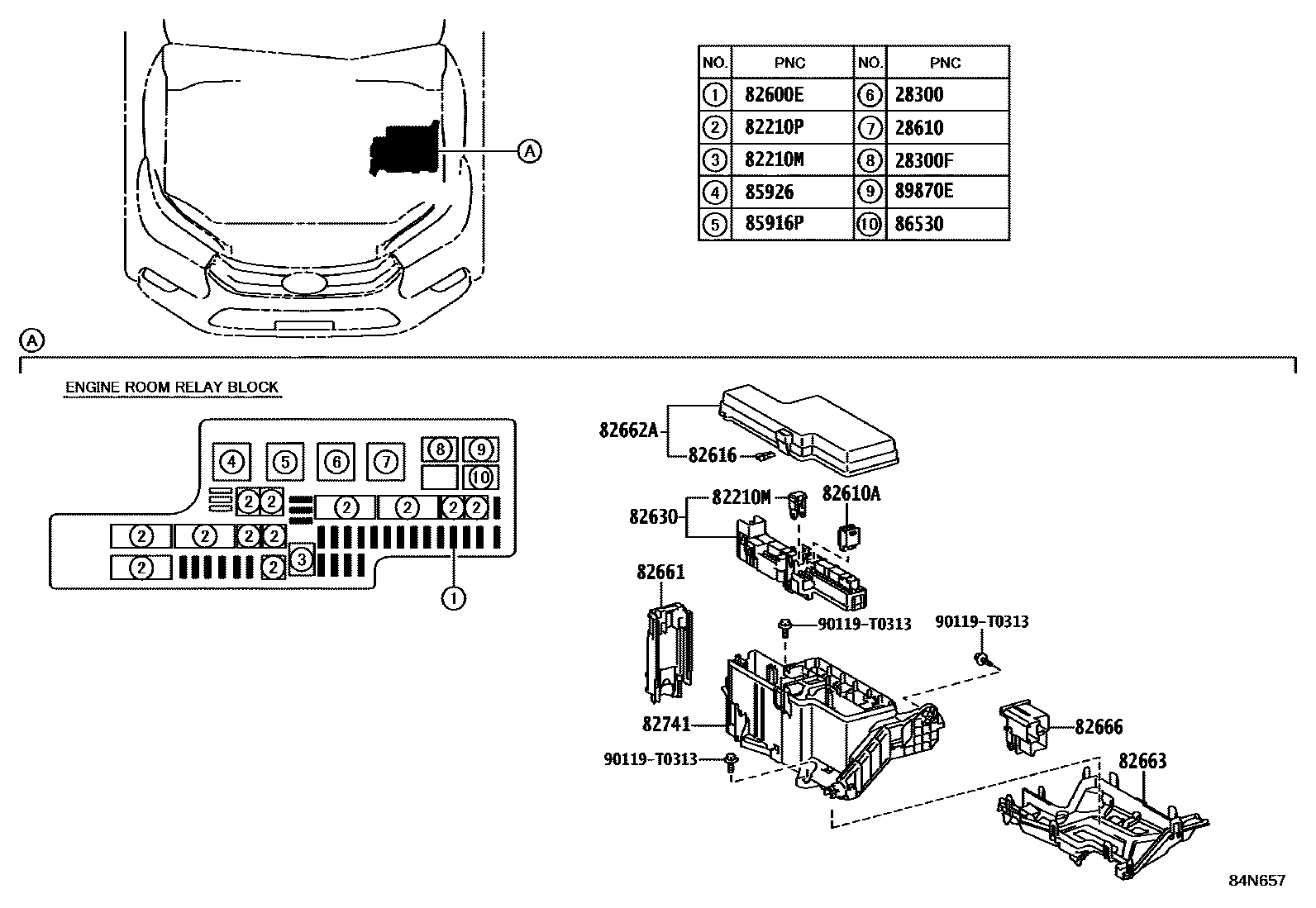 Toyota HILUX 开关和继电器和ECU EPC diagram — 84N657