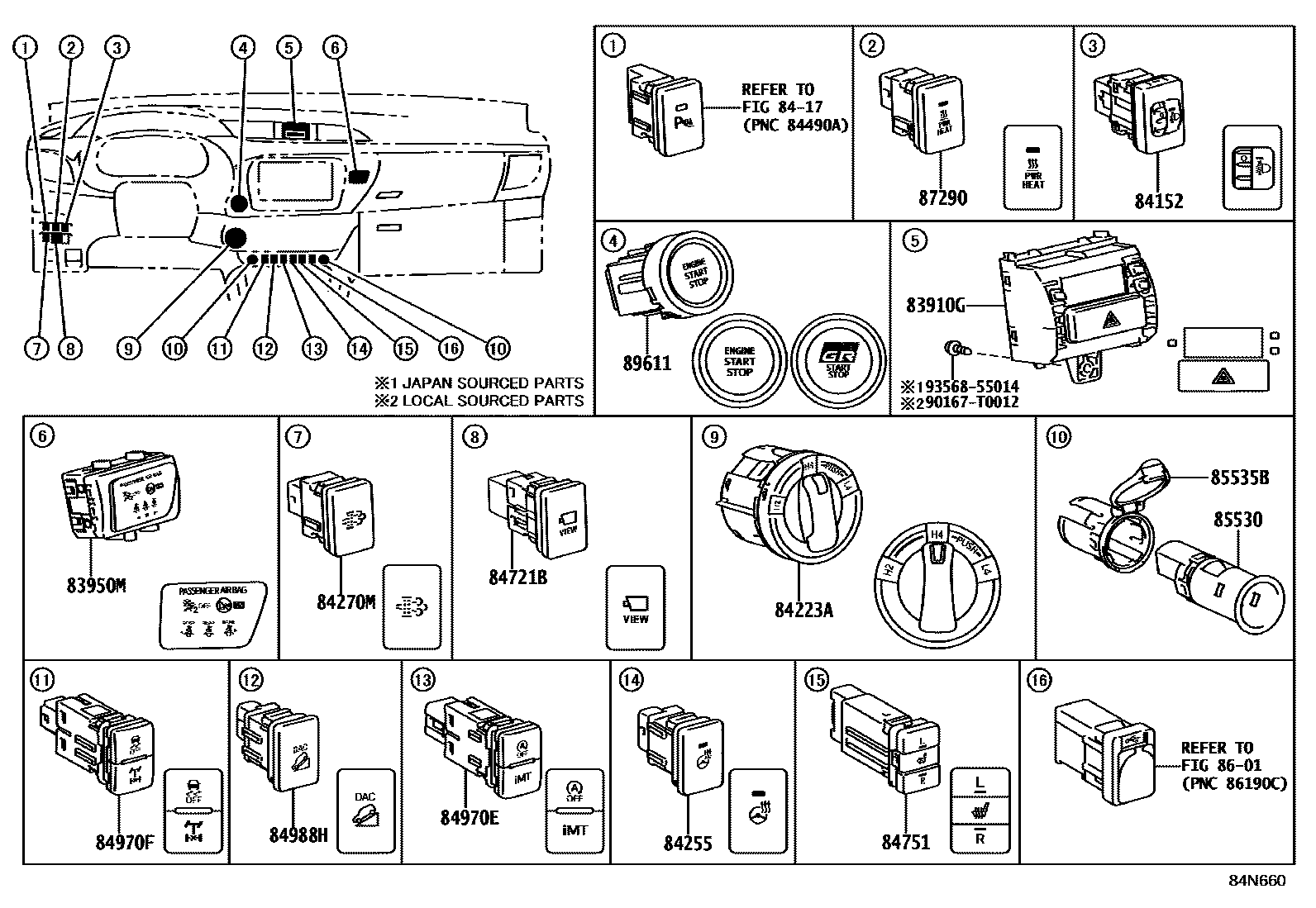 Toyota HILUX 开关和继电器和ECU EPC diagram — 84N660