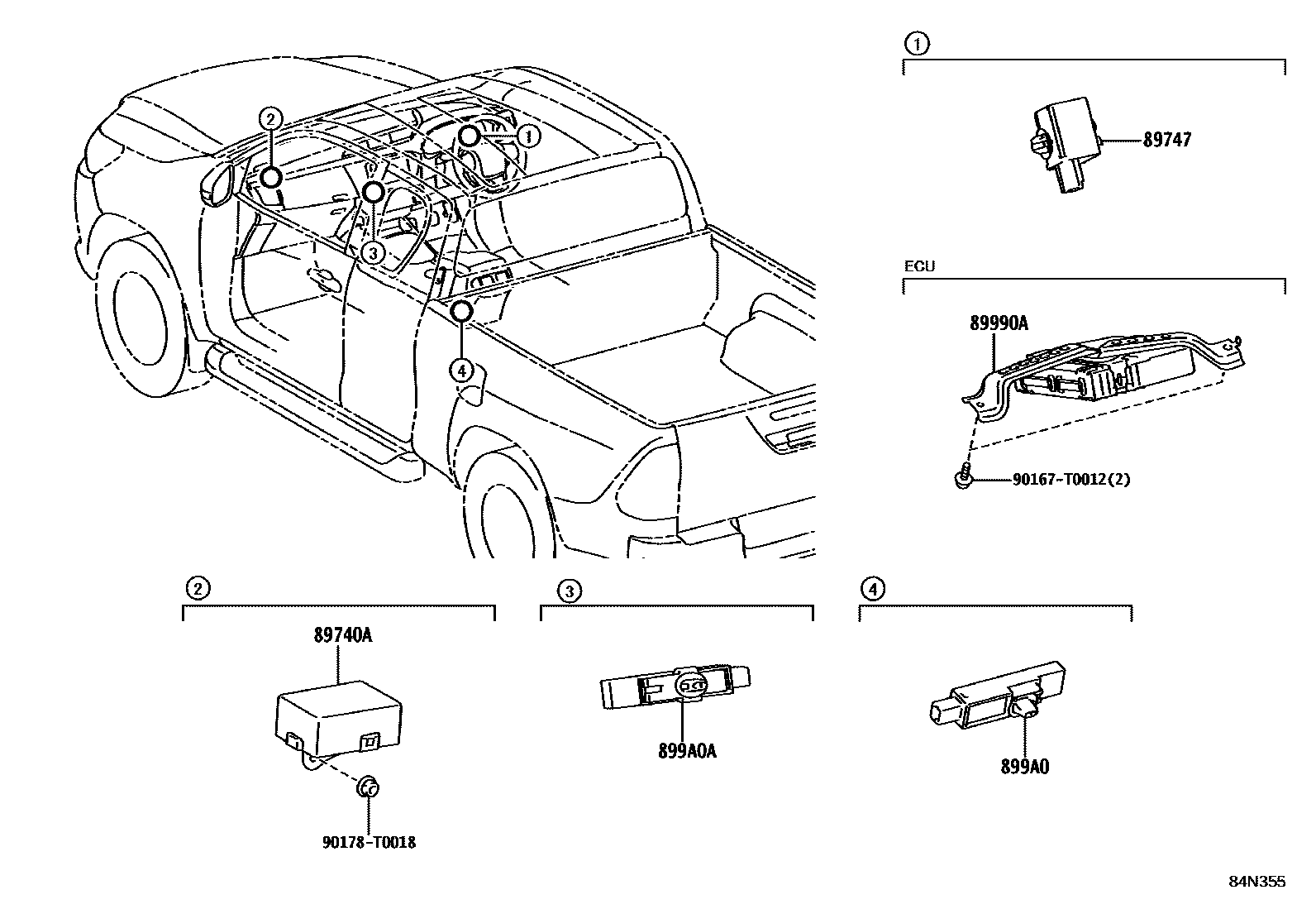 Toyota HILUX 遥控门锁 EPC diagram — 84N355