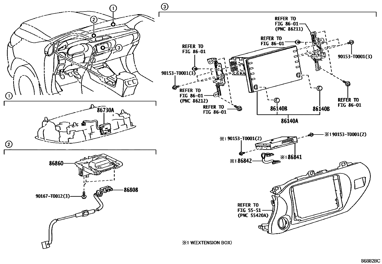 Toyota HILUX 导航和前监视器显示屏 EPC diagram — 868828C