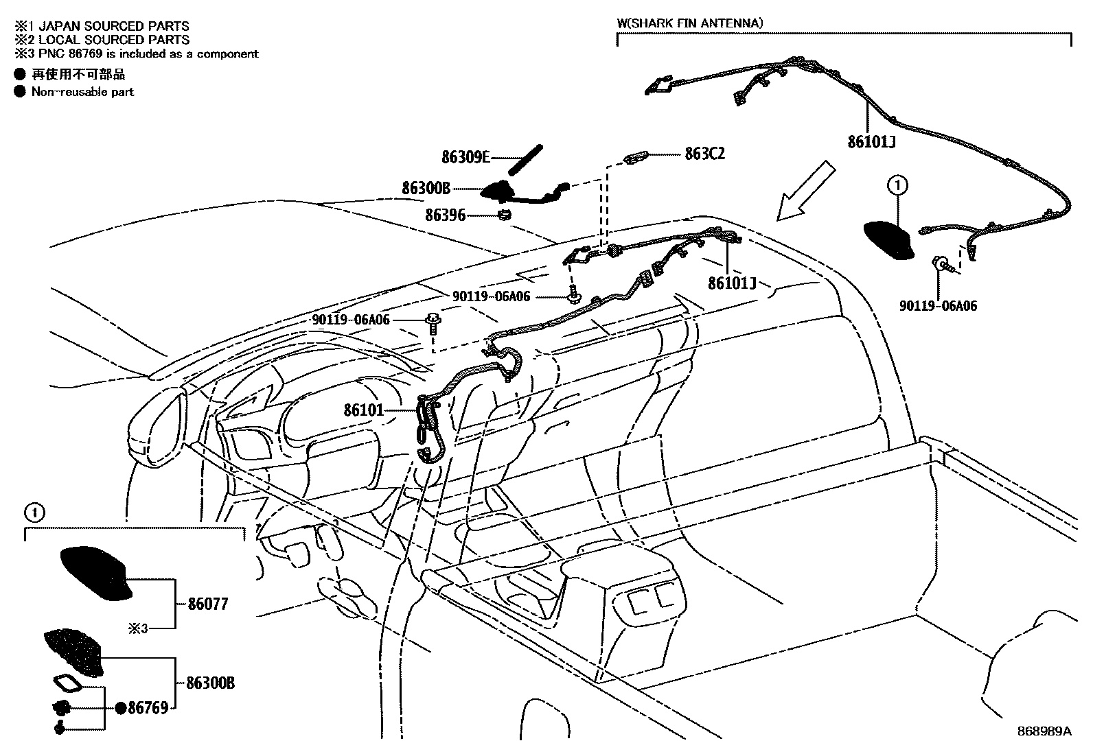 Toyota HILUX antenna EPC diagram — 868989A