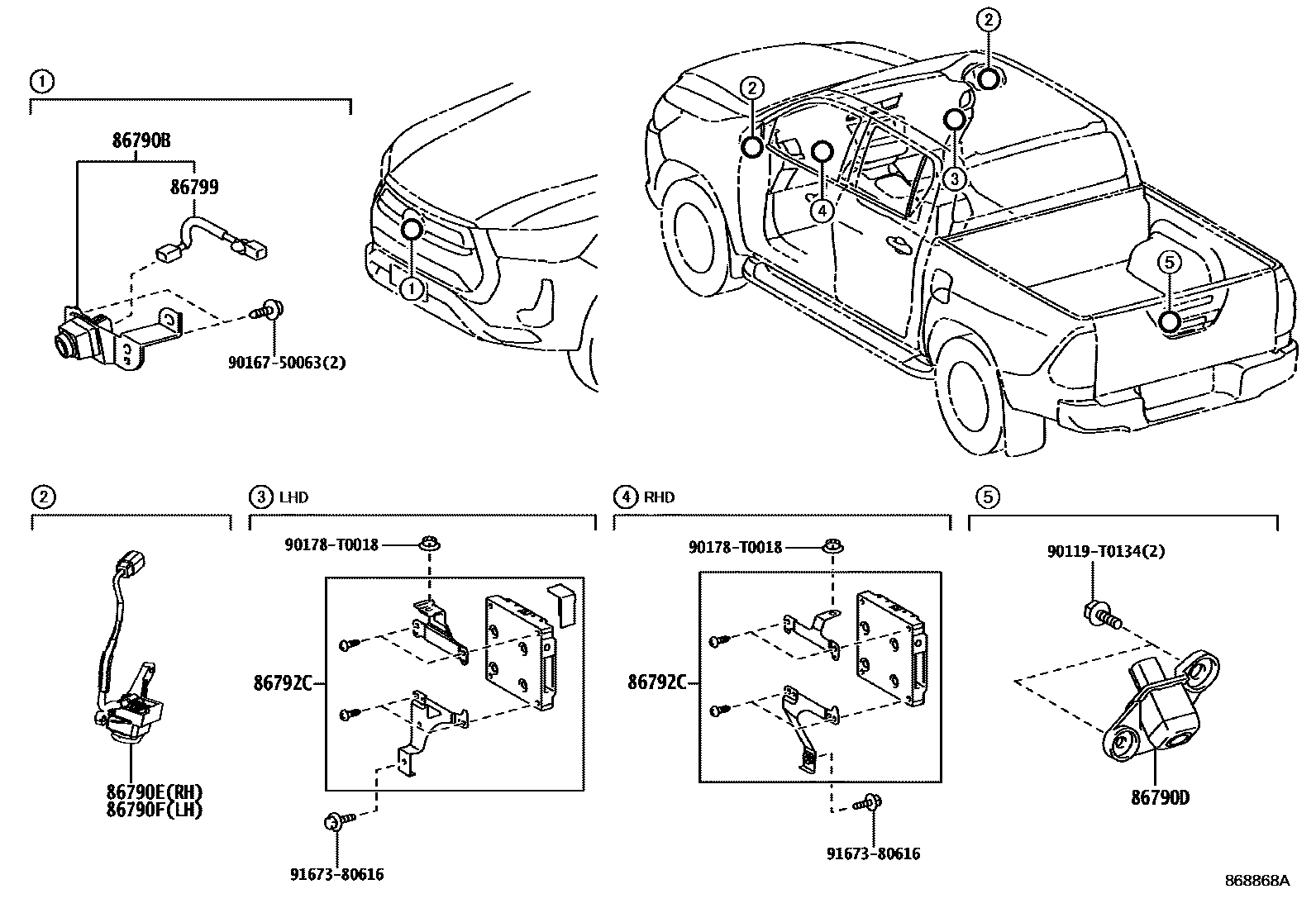 Toyota HILUX 倒车影像和摄像头 EPC diagram — 868868A