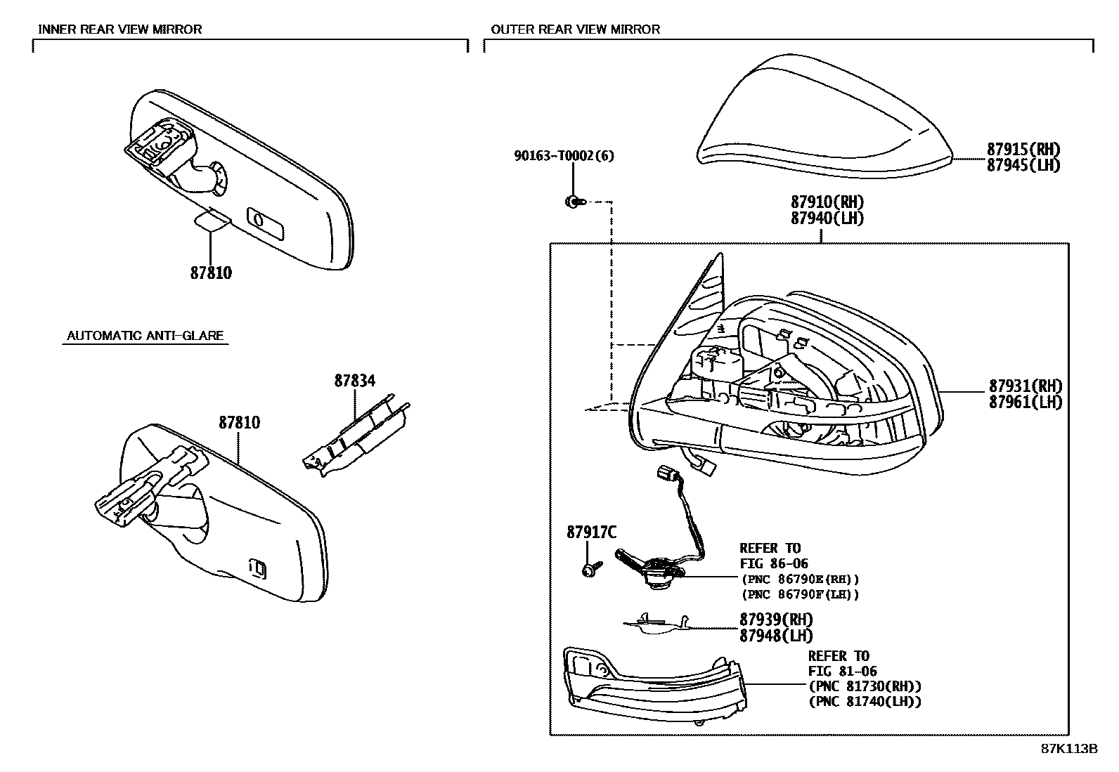 Toyota HILUX 后视镜 EPC diagram — 87K113B