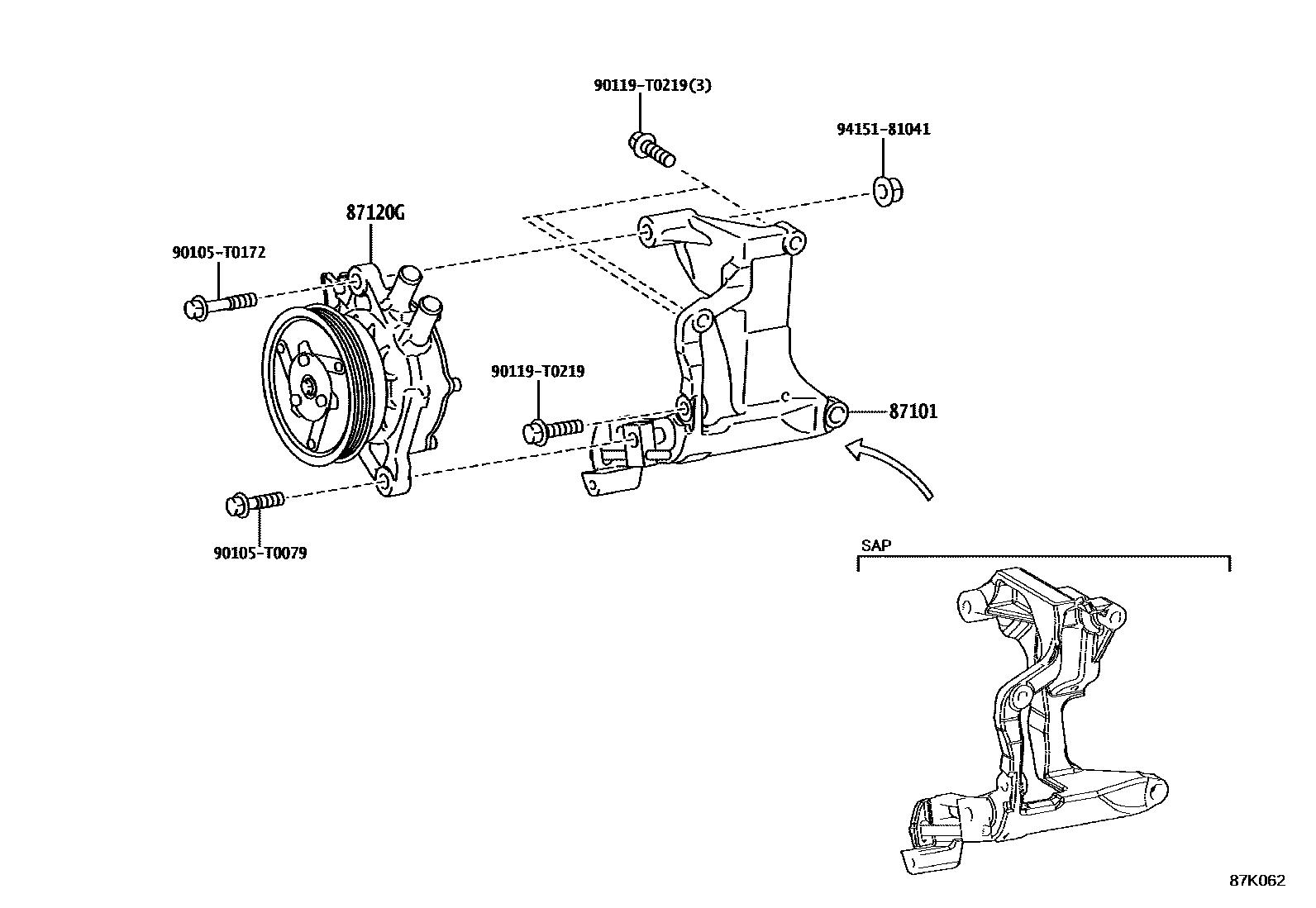 Toyota HILUX 暖风和空调系统 - 加热装置和鼓风机 EPC diagram — 87K062