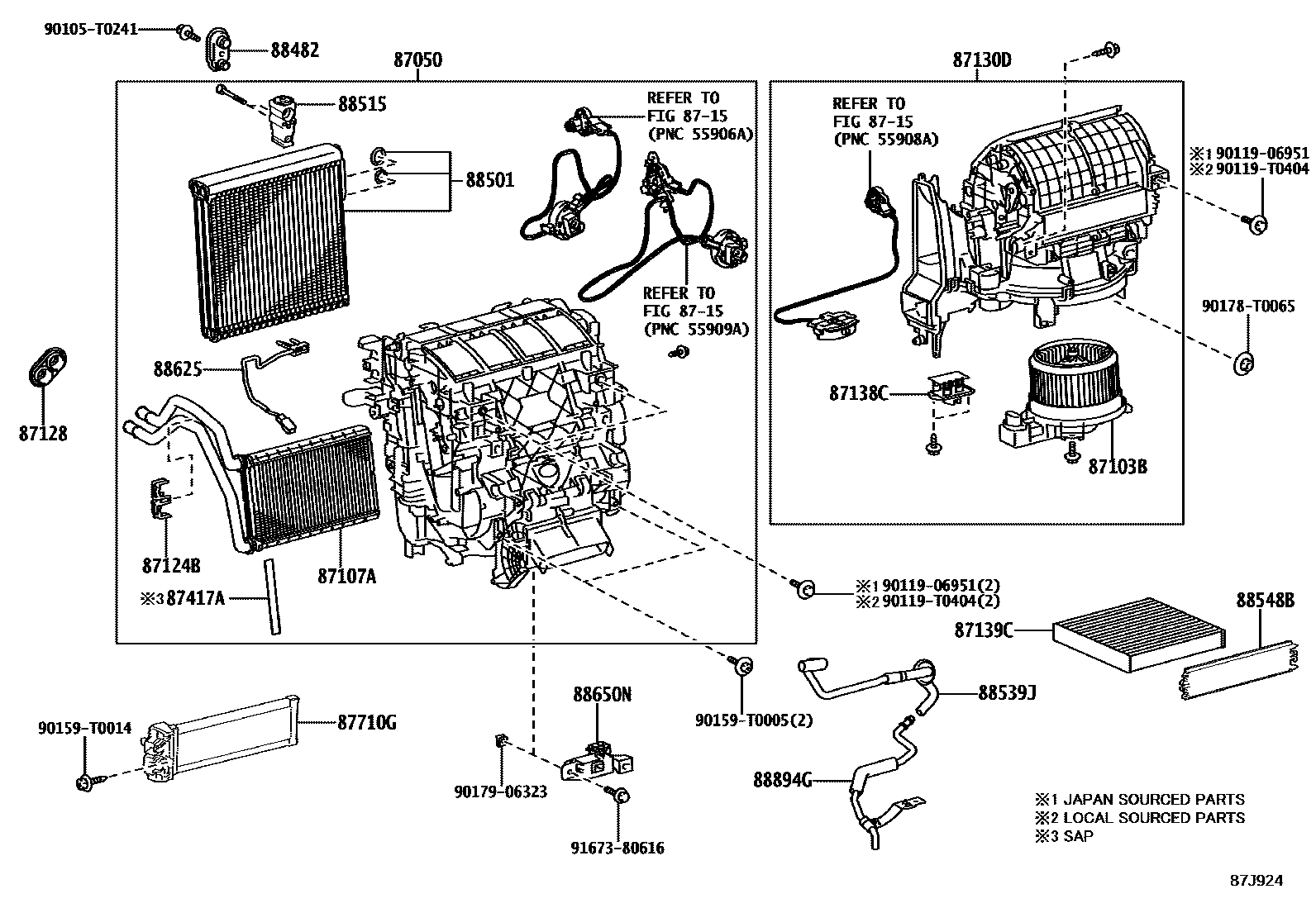 Toyota HILUX 暖风和空调系统 - 冷却器组件 EPC diagram — 87J924