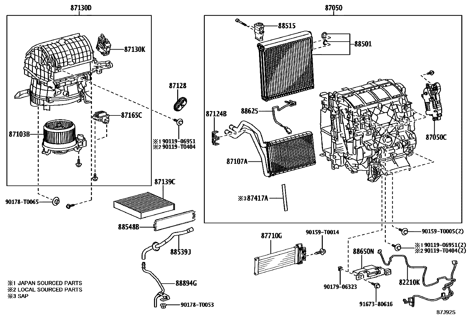 Toyota HILUX 暖风和空调系统 - 冷却器组件 EPC diagram — 87J925