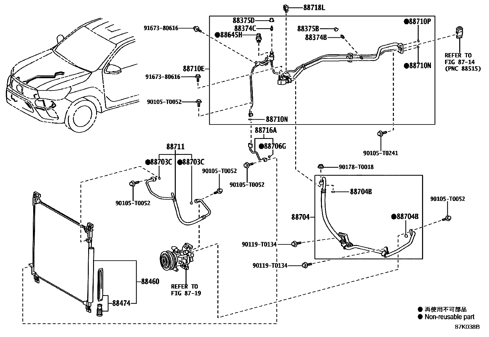 Toyota HILUX Heating & Air Conditioning - Cooler Piping EPC diagram — 87K038B