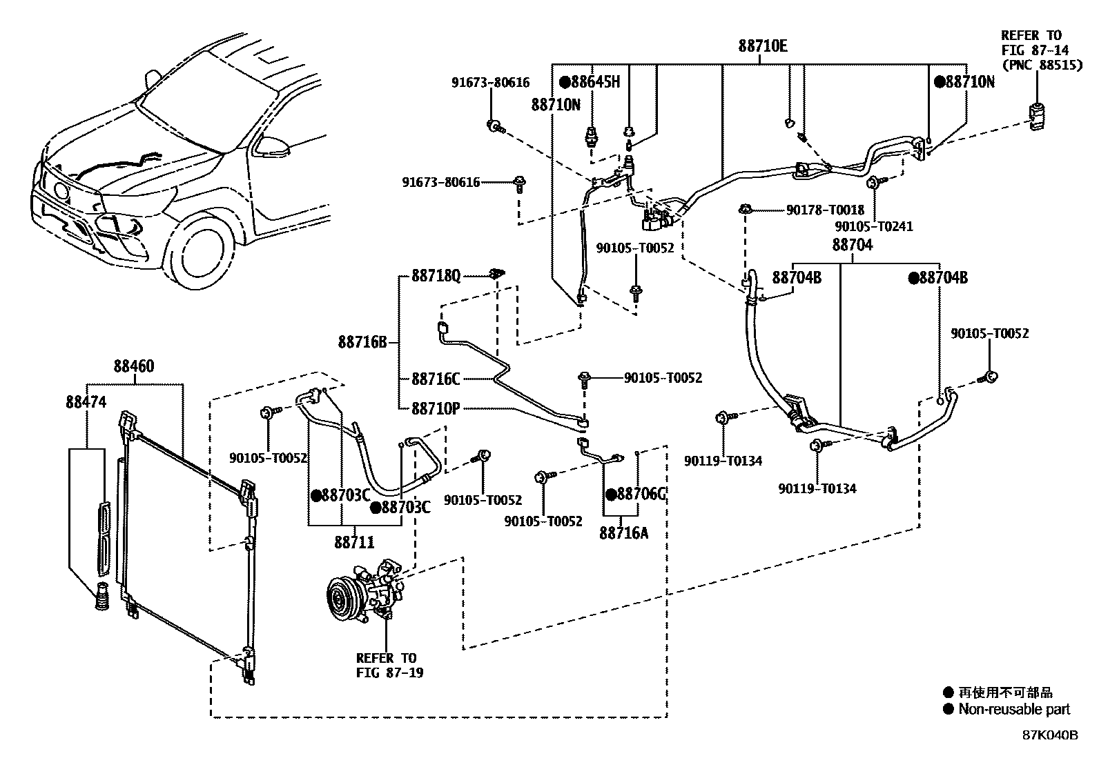 Toyota HILUX Heating & Air Conditioning - Cooler Piping EPC diagram — 87K040B