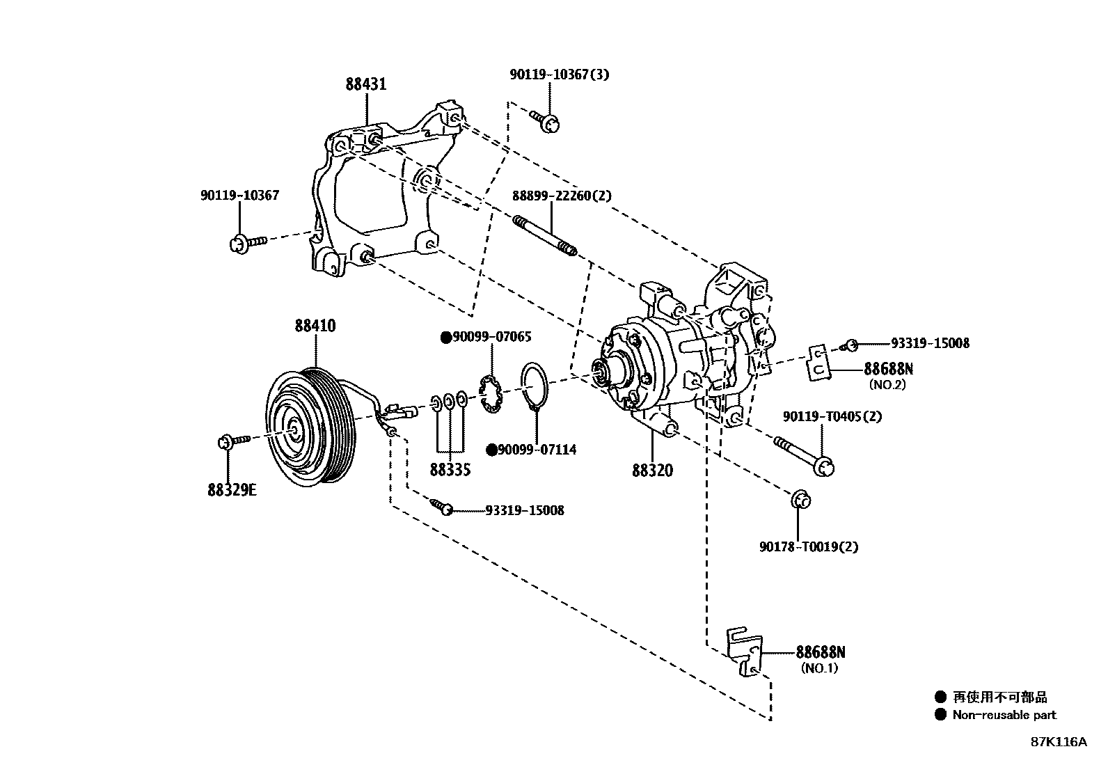 Toyota HILUX Heating & Air Conditioning - Compressor EPC diagram — 87K116A