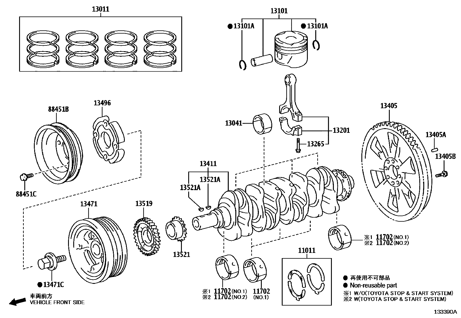 Toyota HILUX Crankshaft & Piston EPC diagram — 133390A