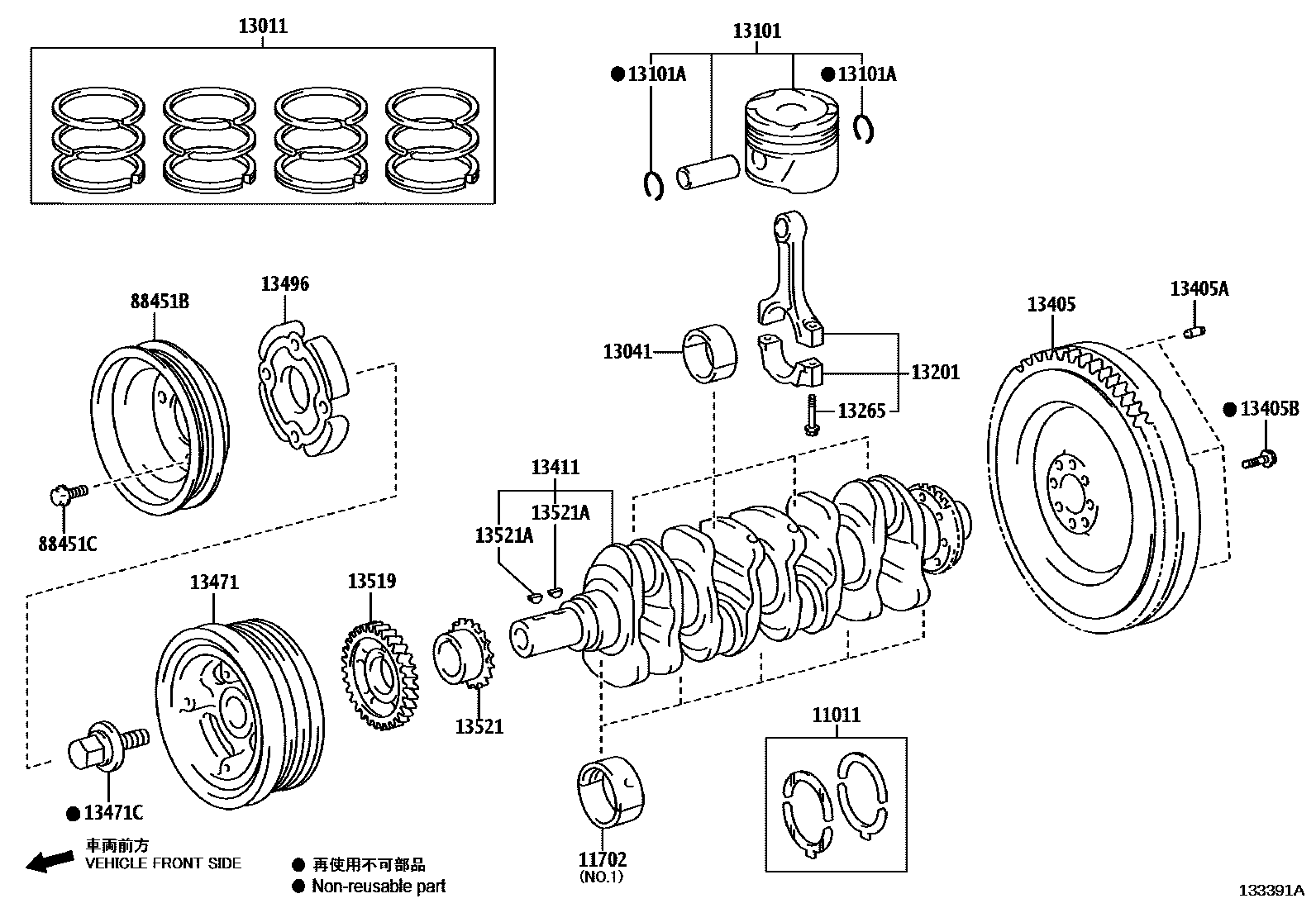 Toyota HILUX Crankshaft & Piston EPC diagram — 133391A