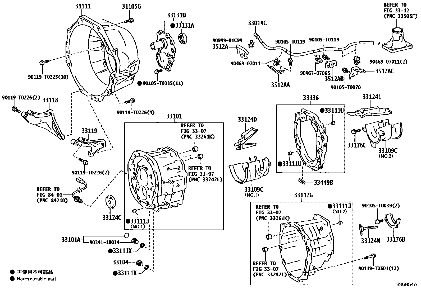 Toyota HILUX 离合器壳和变速器壳(MTM) EPC diagram — 336954A