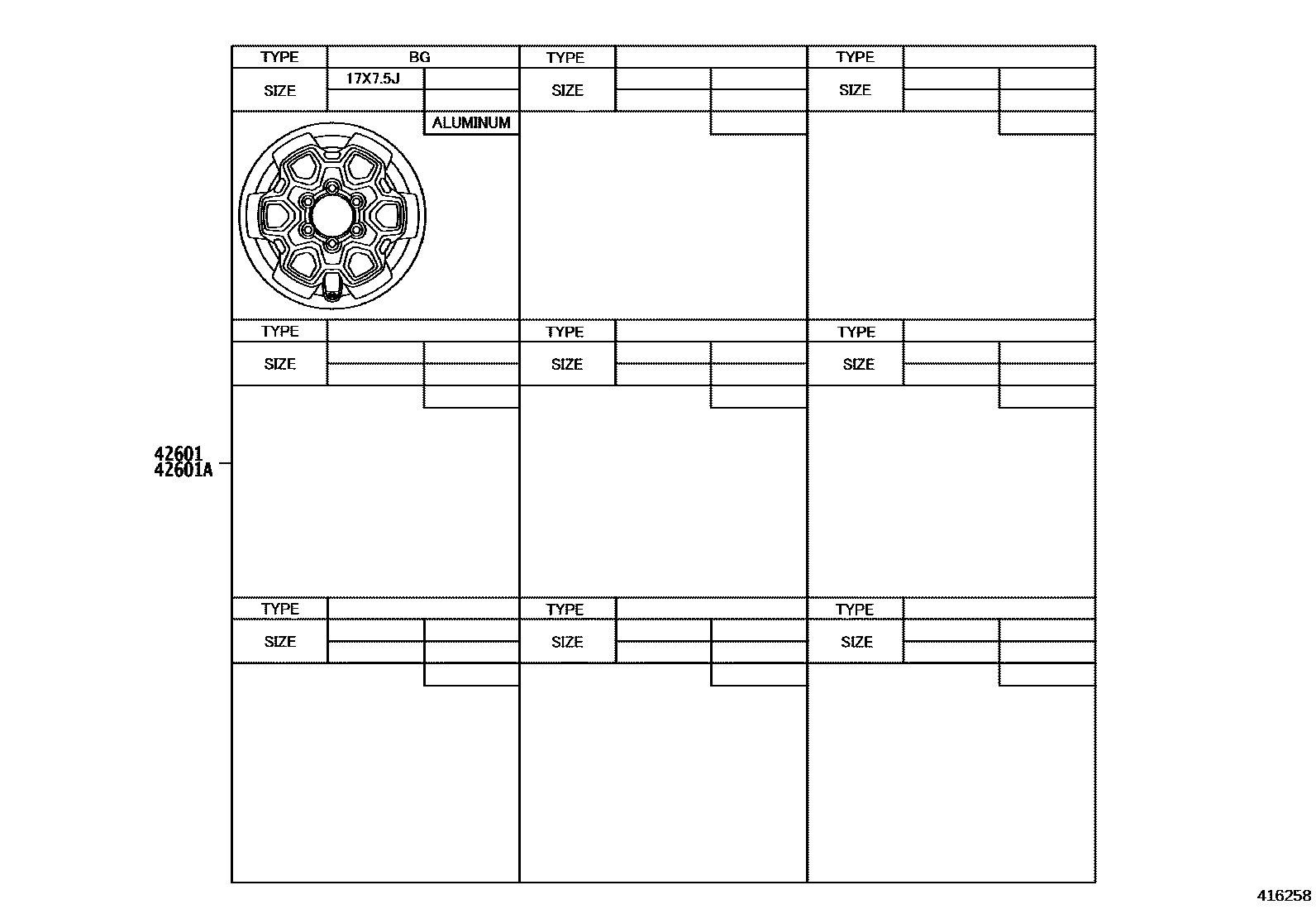 Toyota HILUX 车轮和车轮盖 EPC diagram — 416258