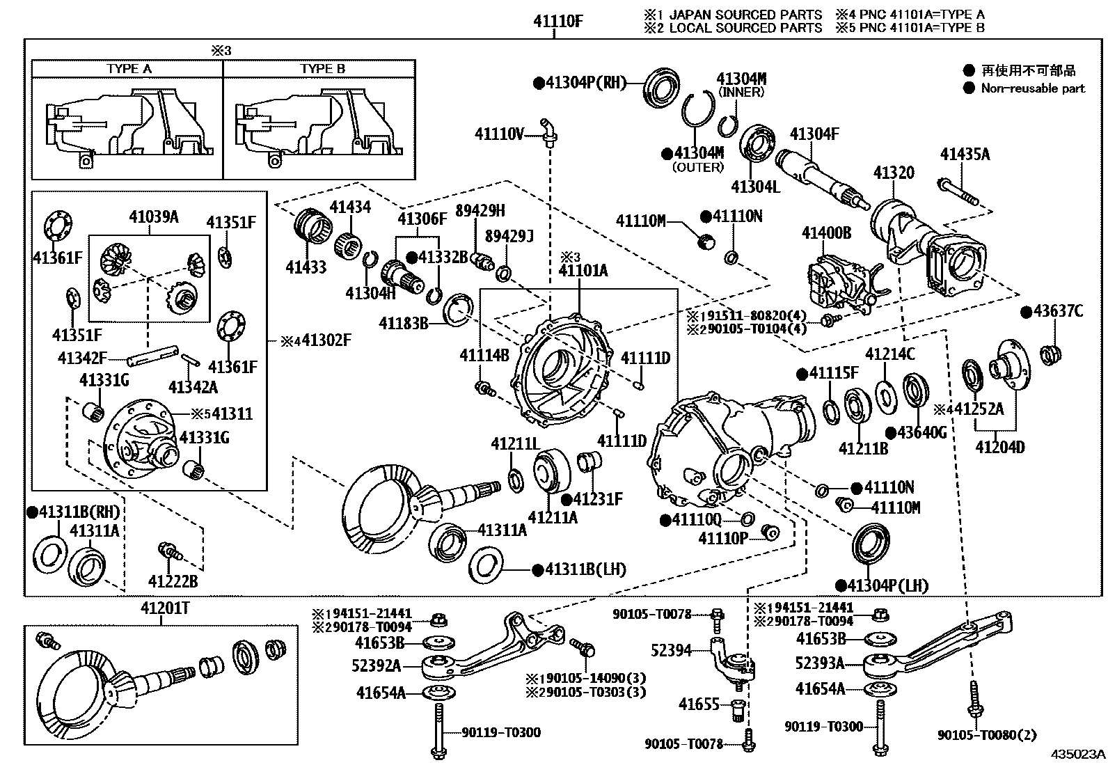 Toyota HILUX 前桥壳和差速器 EPC diagram — 435023A