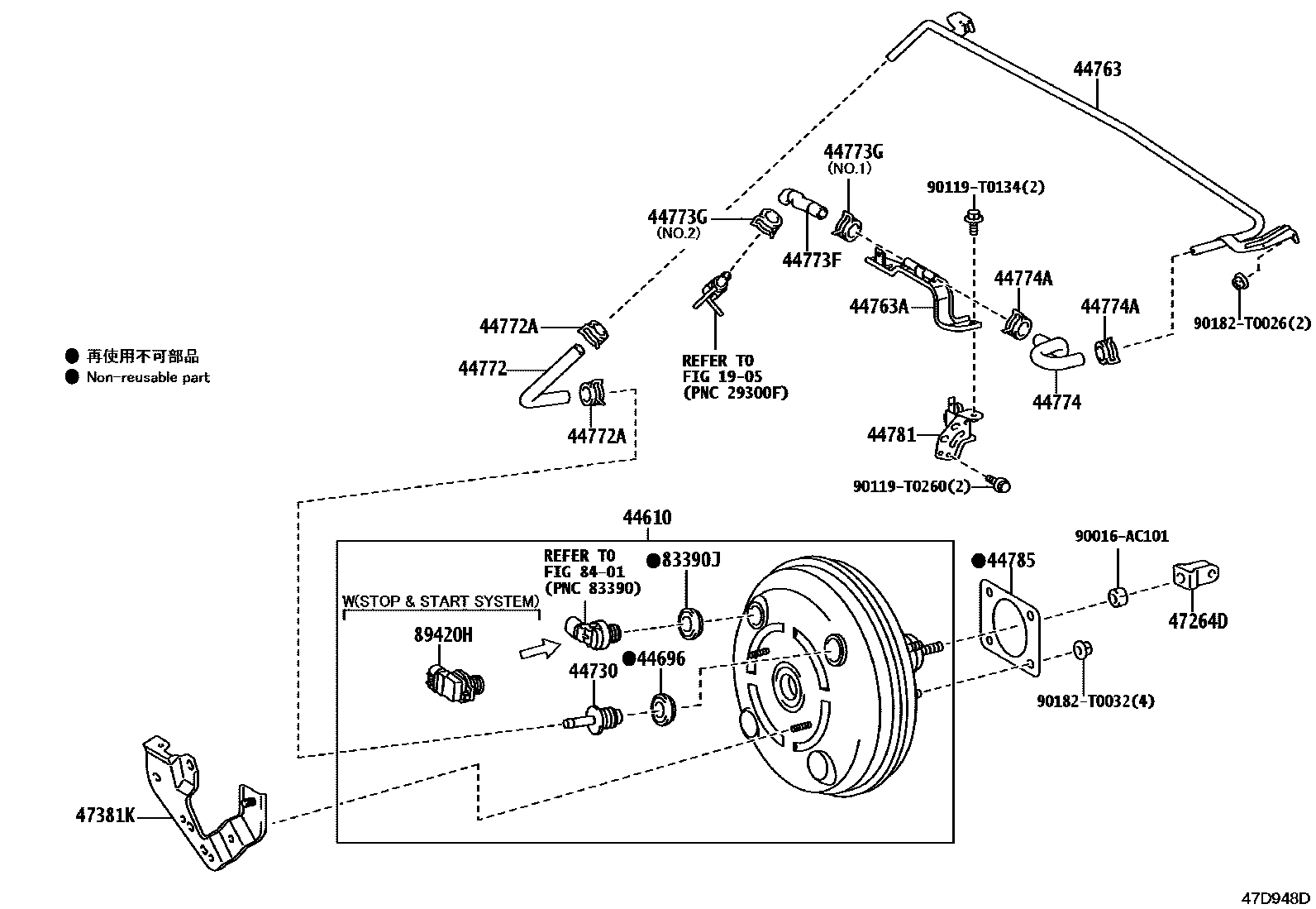 Toyota HILUX 制动助力器和真空管 EPC diagram — 47D948D