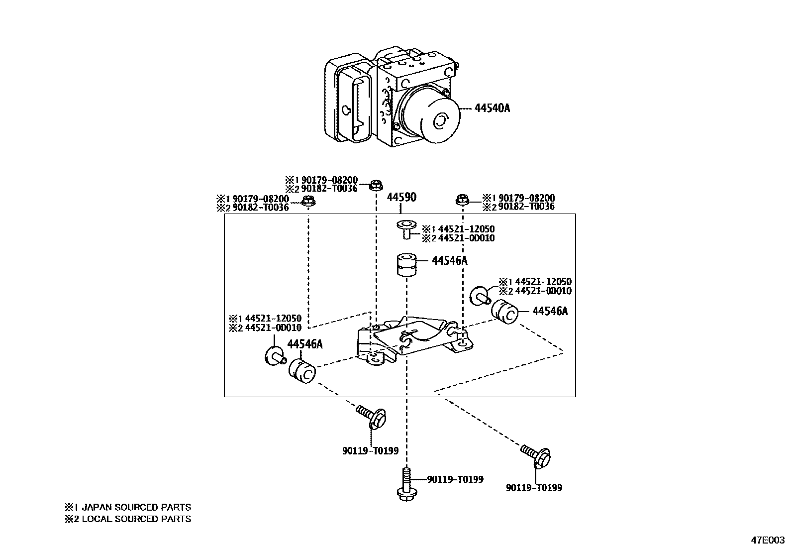 Toyota HILUX 制动配管和卡箍 EPC diagram — 47E003